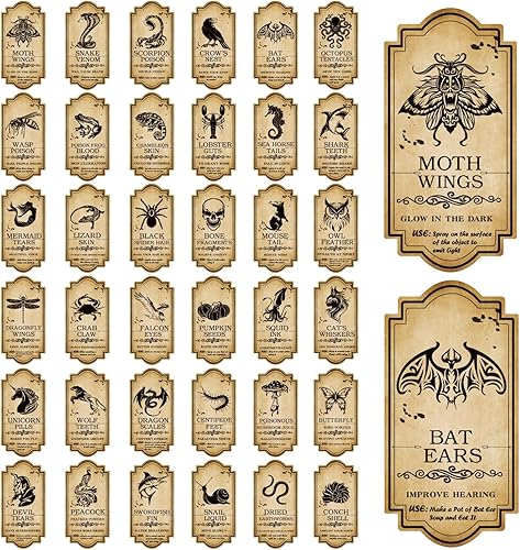 Miniatura 1 de DIYASY Etiquetas para botellas de boticario, 144 piezas de botellas de poción de Halloween, calcomanías de veneno espeluznantes para frascos,