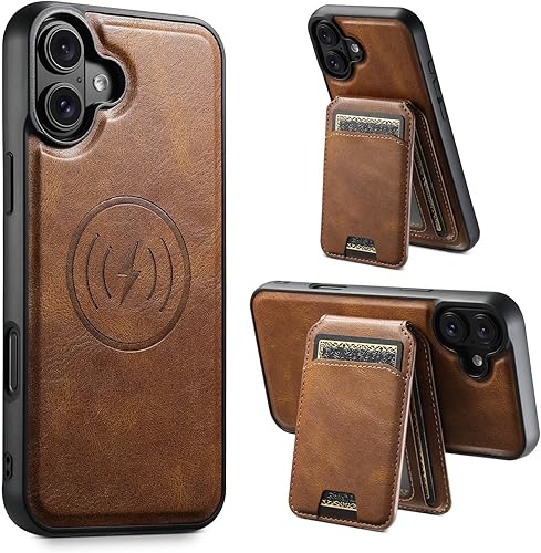 PASNEW Funda tipo cartera para iPhone con tarjetero, carga inalámbrica de cuero de lujo, bloqueo RFID para mujeres y hombres, funda de teléfono a