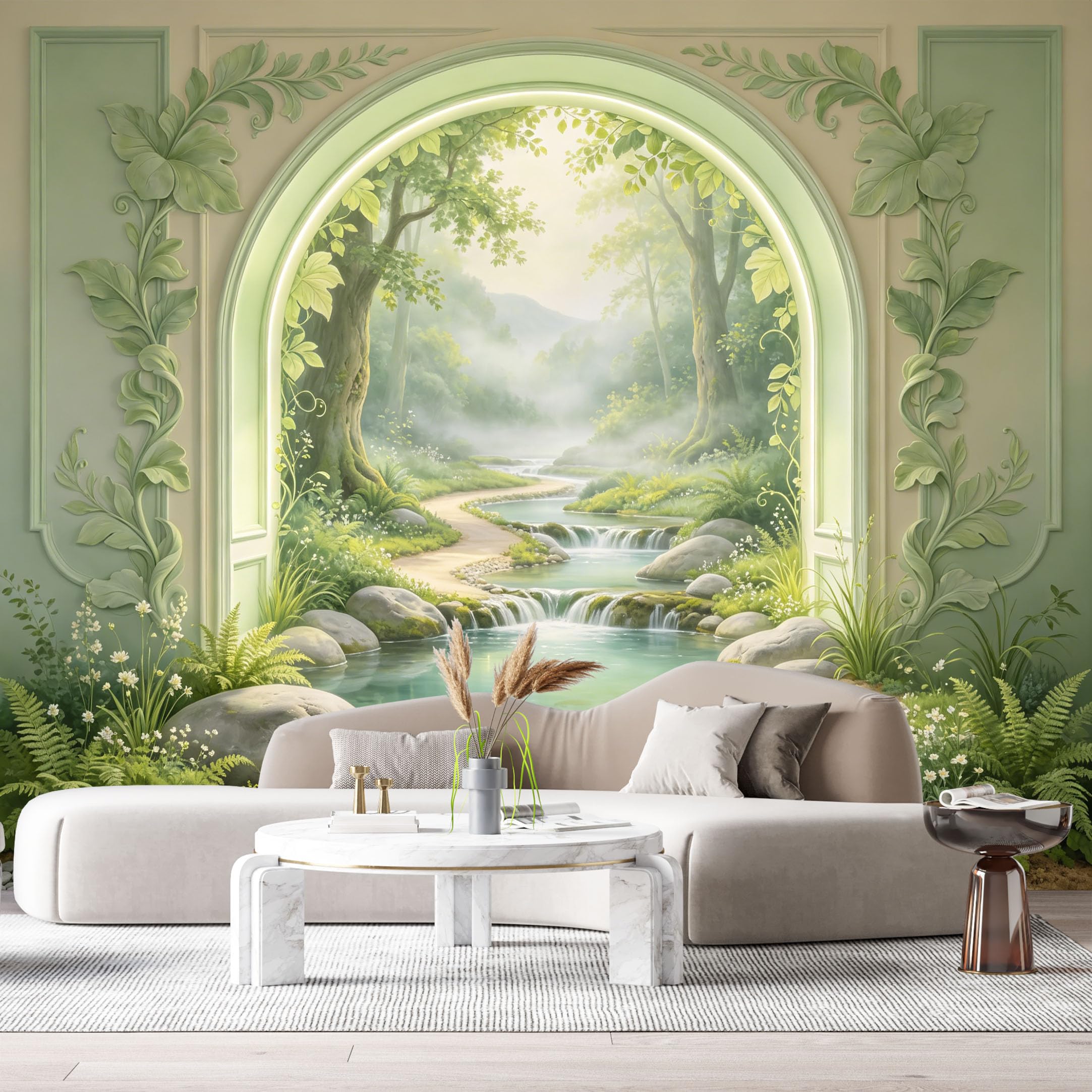Custom Size Wall Murals Archway Nature Stream Landscape 3D Trompe L'Oeil SelfAdhesiveWall Fabric Removable Wallpaper Wall Decor for Living Room Bedroom Bathroom