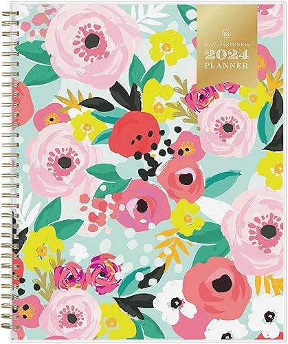 Blue Sky Day Designer - Agenda semanal y mensual 2024, 8.5 x 11 pulgadas, cubierta esmerilada, encuadernada con alambre, Secret Garden Mint