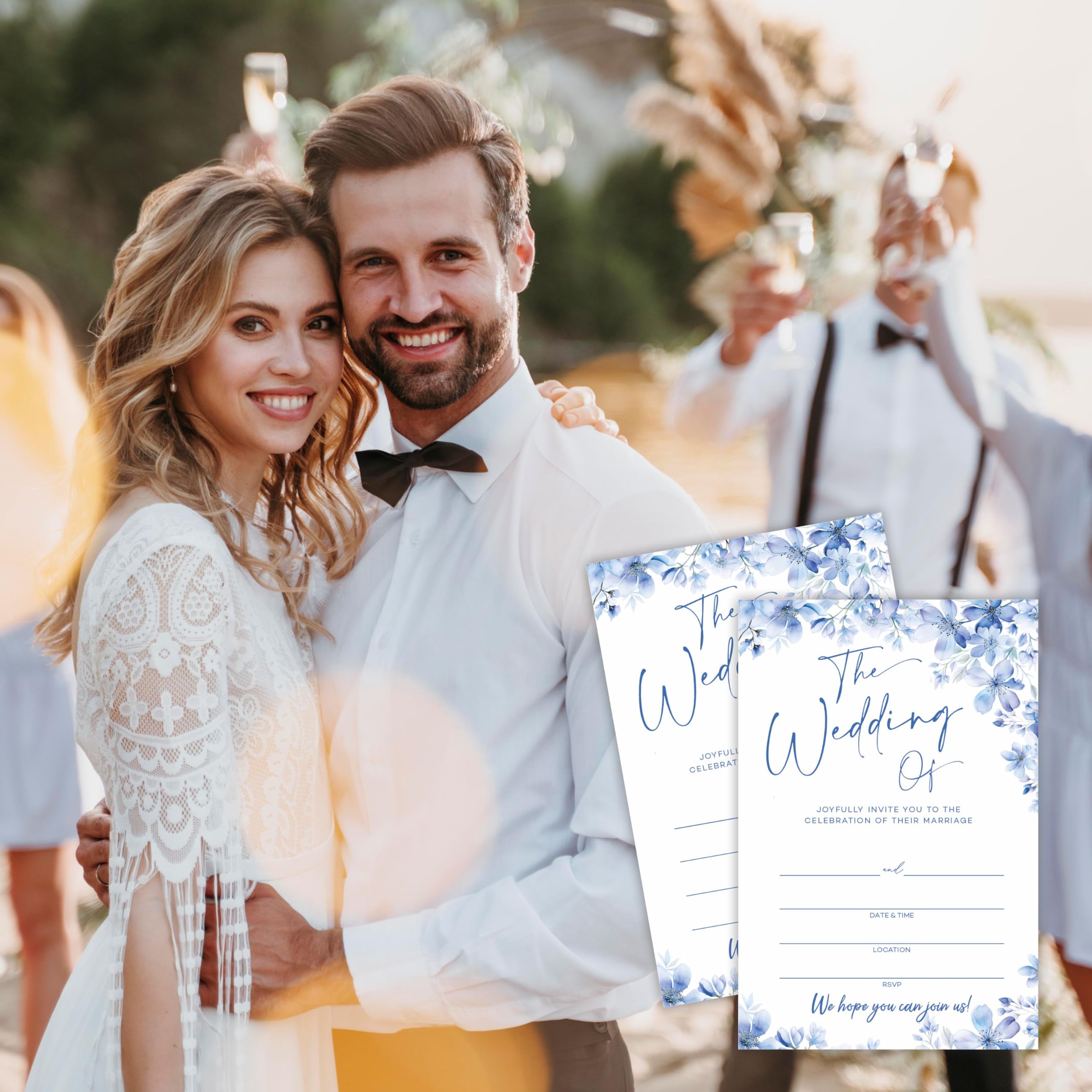 Inviti per matrimonio con motivo floreale blu, 25 biglietti di invito a nozze con buste, da riempire con stile inviti per sposi, Mr & Mrs, addio al nubilato, bomboniere e forniture – A01
