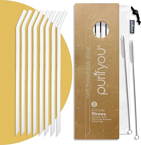 Pajitas de silicona de platino 14 pulgadas extra largas y anchas para vasos de 40 onzas de Stanley Reduce Yeti y más juego de 8 pajitas