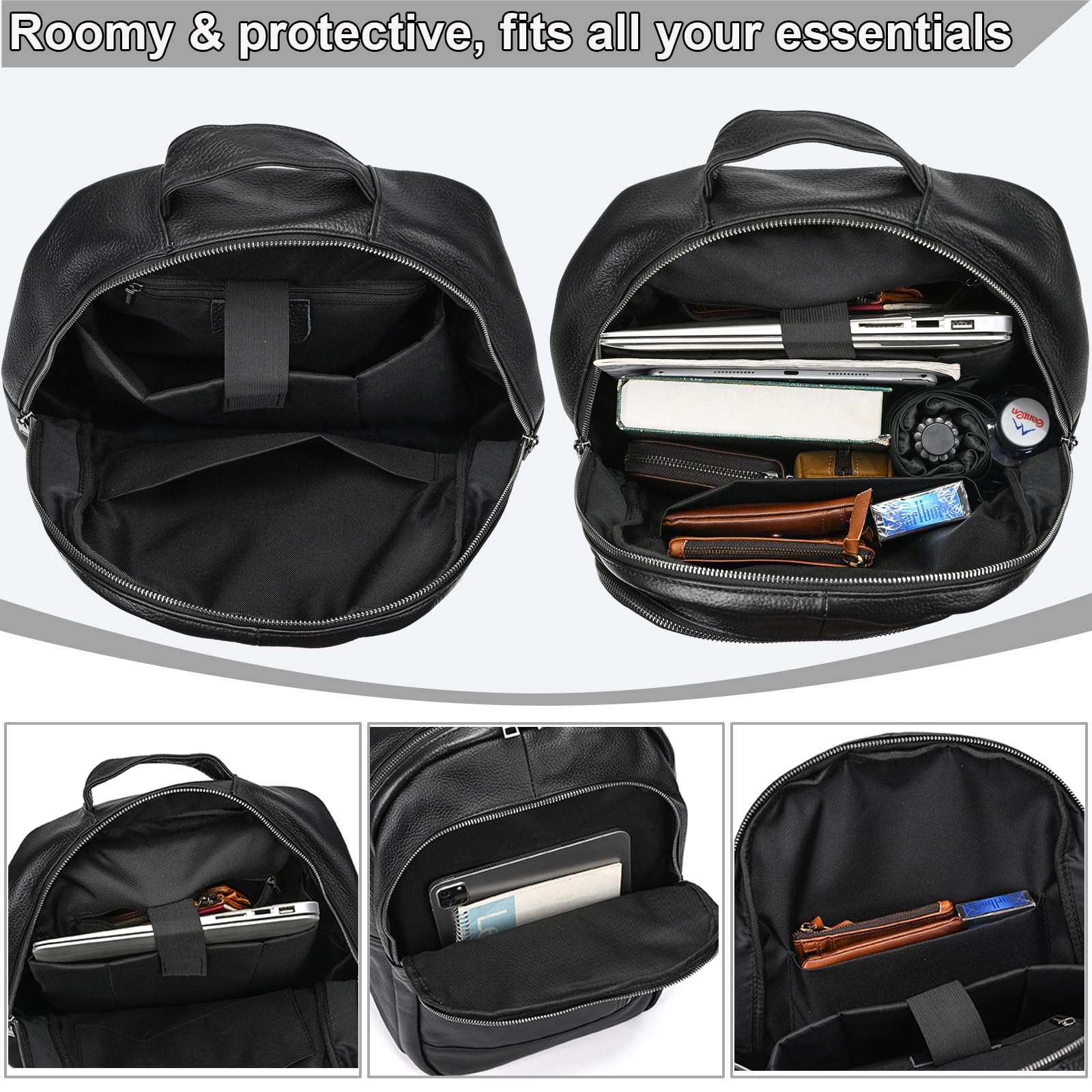 Zaino per computer portatile da 15,6 pollici in vera pelle, multi tasca, sottile, borsa a tracolla per viaggi d'affari, A16-nero, Free size, Casual