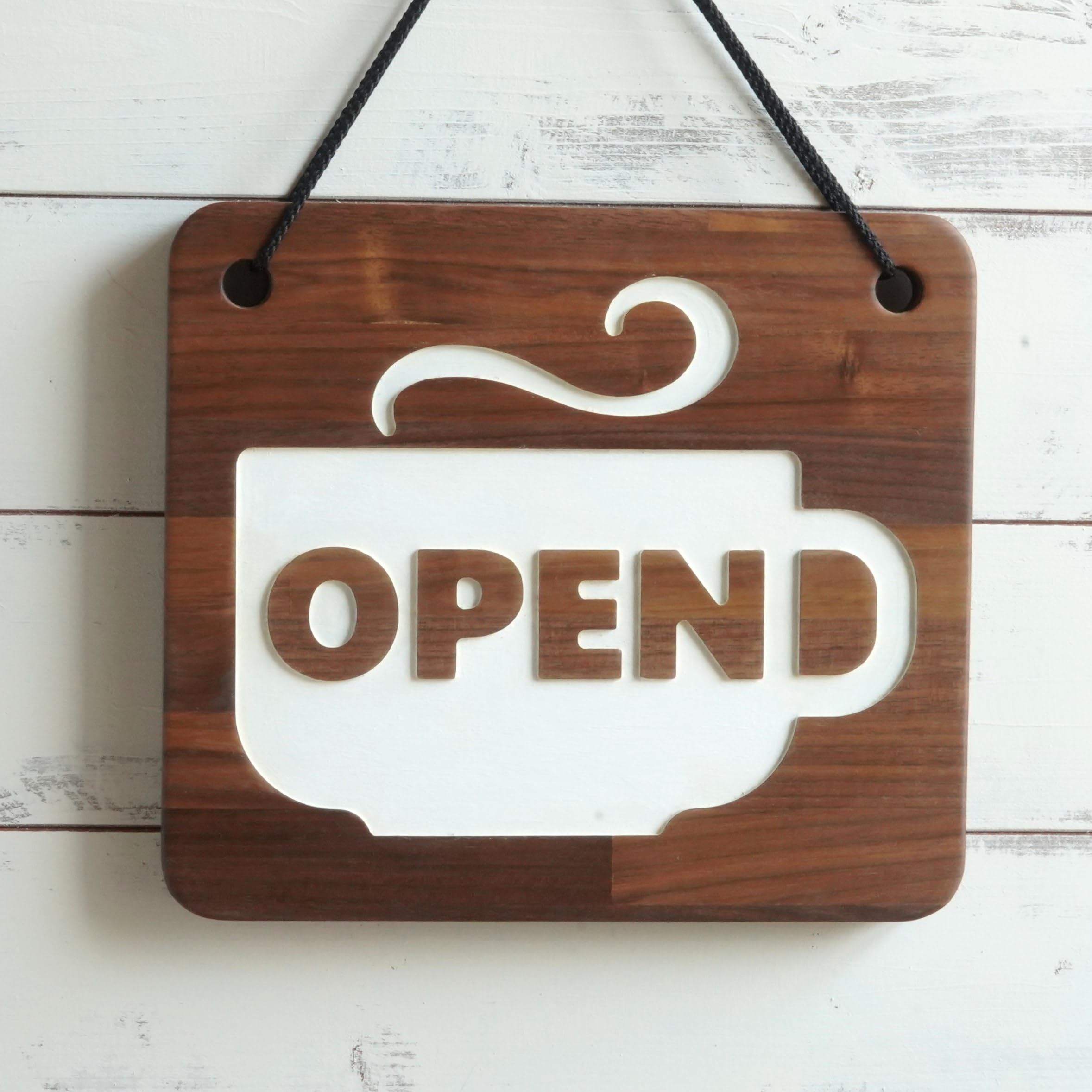 Amazon | ウォールナット横22cmカップ型 営業看板 木製 金具付