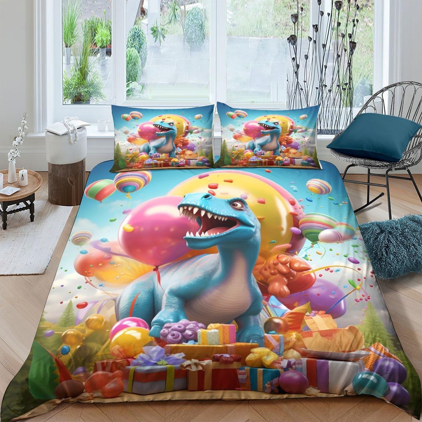 Ctjqhvkz Style-7 3D Printed Blue Dinosaur Fitted Sheet Microfiber Soft Cartoon Candy Bed Cover For Bedroom Guest Room Dorm Mattress Decor Single（135X200cm）