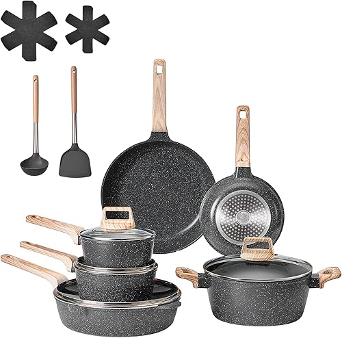 Miniatura 9 de VEVOR Juego de ollas y sartenes antiadherentes, juego de utensilios de cocina de granito, utensilios de cocina de inducción, juegos de cocina de RV