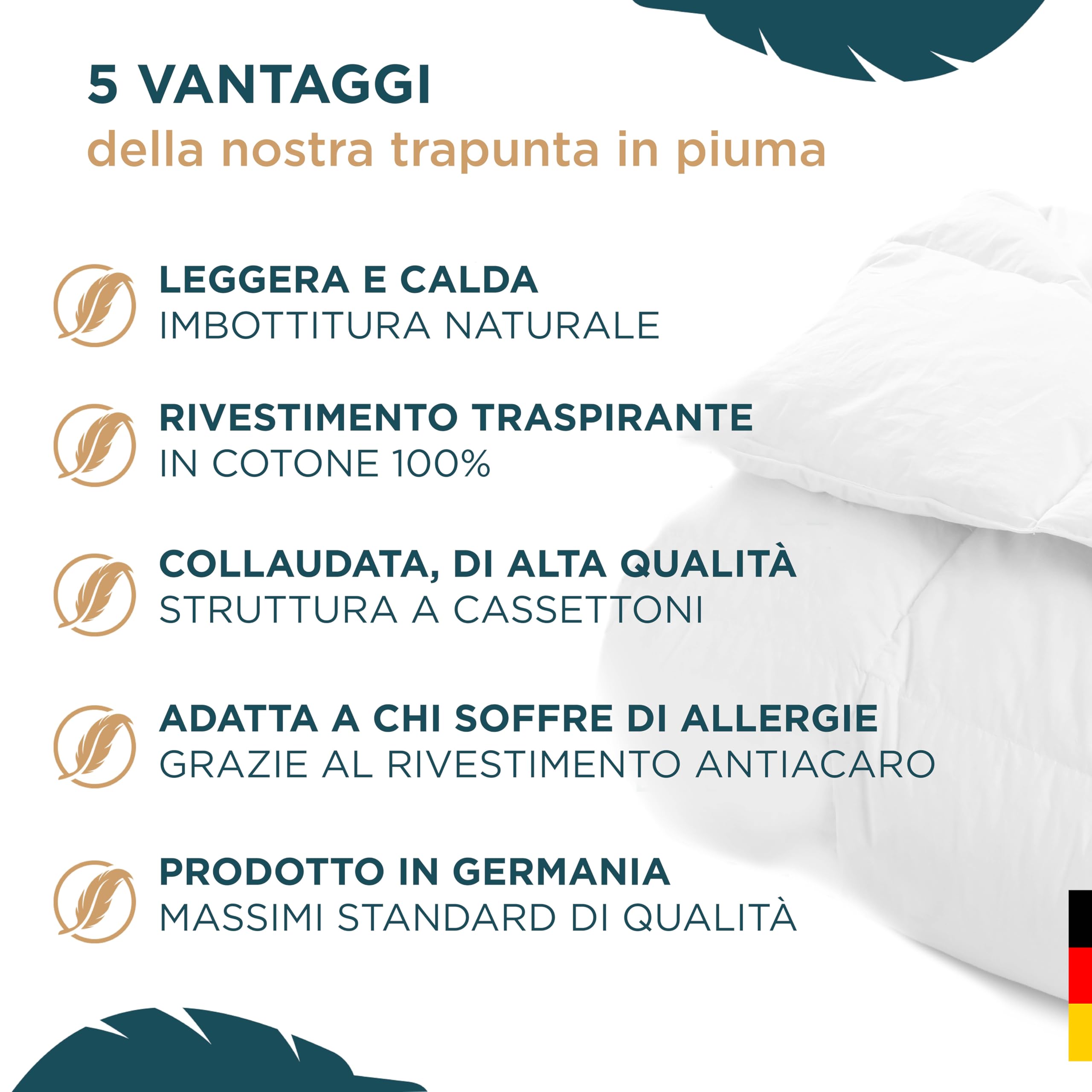 KNERST Piumino Estivo 260x240 - Piumino Letto Singolo/Piumino Matrimoniale in Piuma d’Oca - Trapunta Leggera 90% Piuma 10% Daune - Duvet Traspirante Lavabile Ökotex