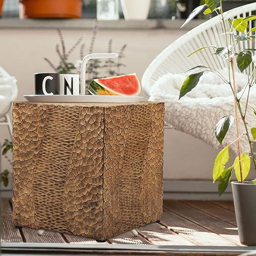 Mesa auxiliar para exteriores, mesa de acento de hormigón, mesa auxiliar moderna de cubo resistente a la intemperie, no ensamblable, marrón