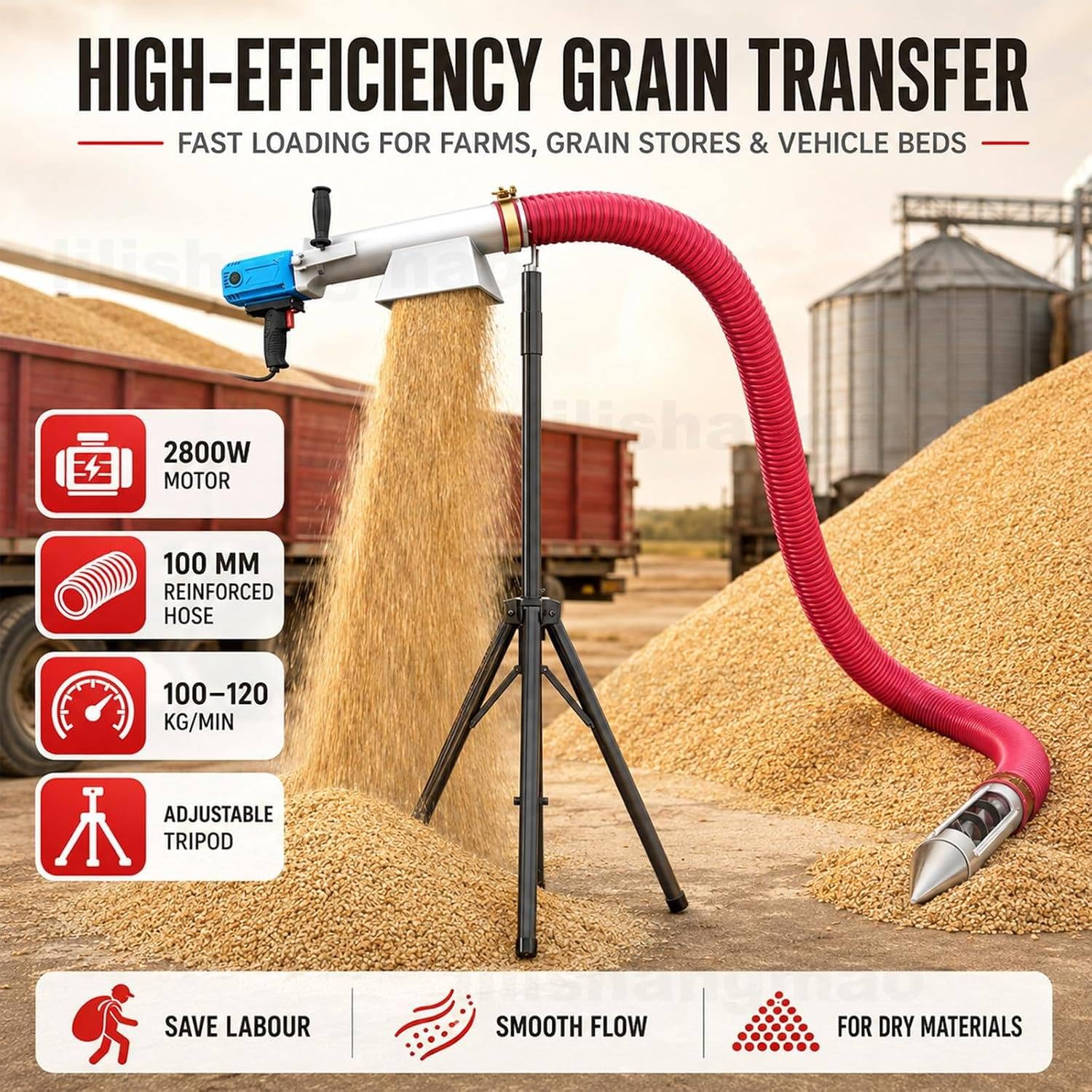 Aspiratore per Cereali a Coclea con Treppiede Regolabile 5m