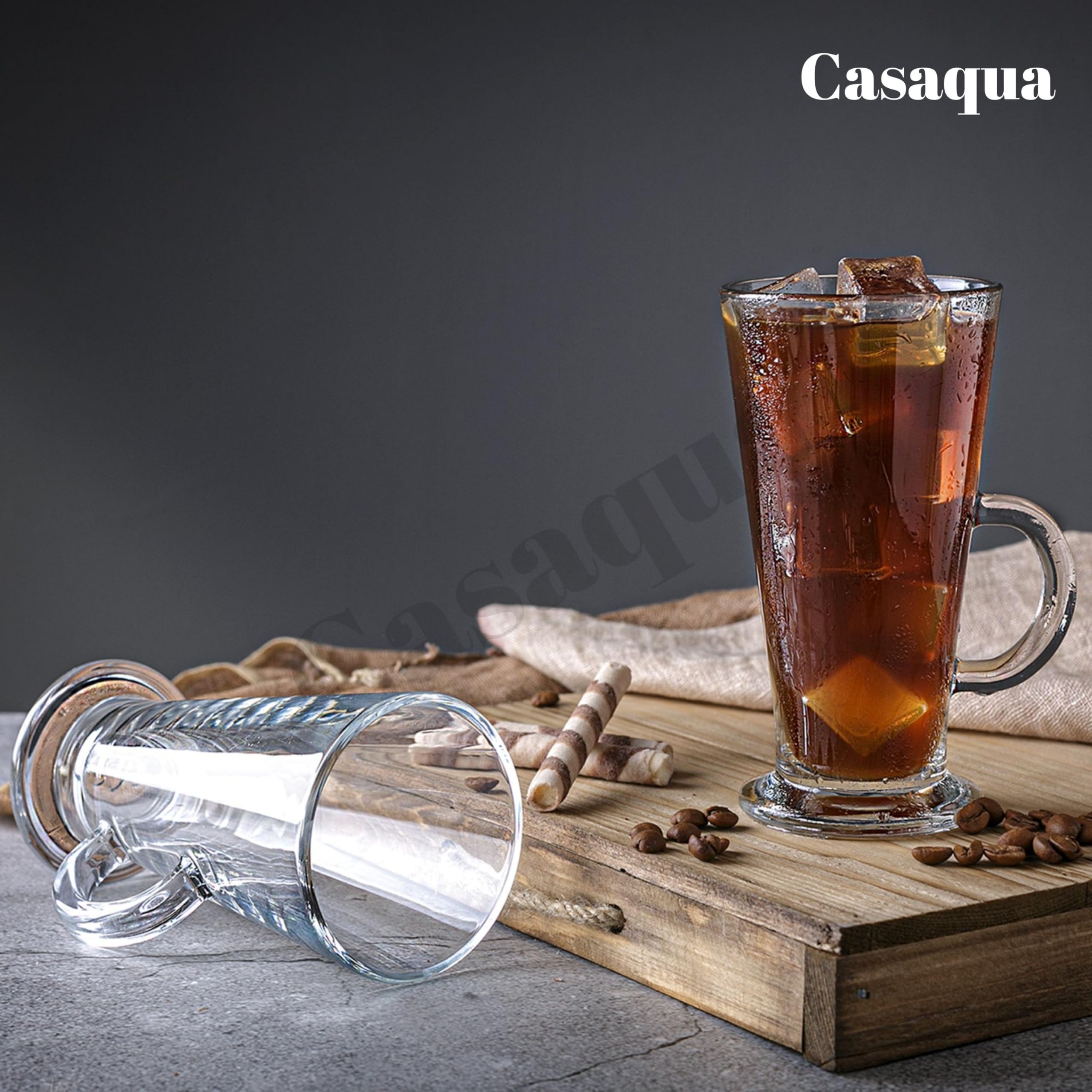 CASAQUA Tall Glass Coffee Mugs - 270ml Set of 2, Clear Glass Latte Cups with Handle, Heat Resistant Tea & Coffee Mug for Cappuccino, Espresso, Hot Chocolate, Milk & Beverages 3