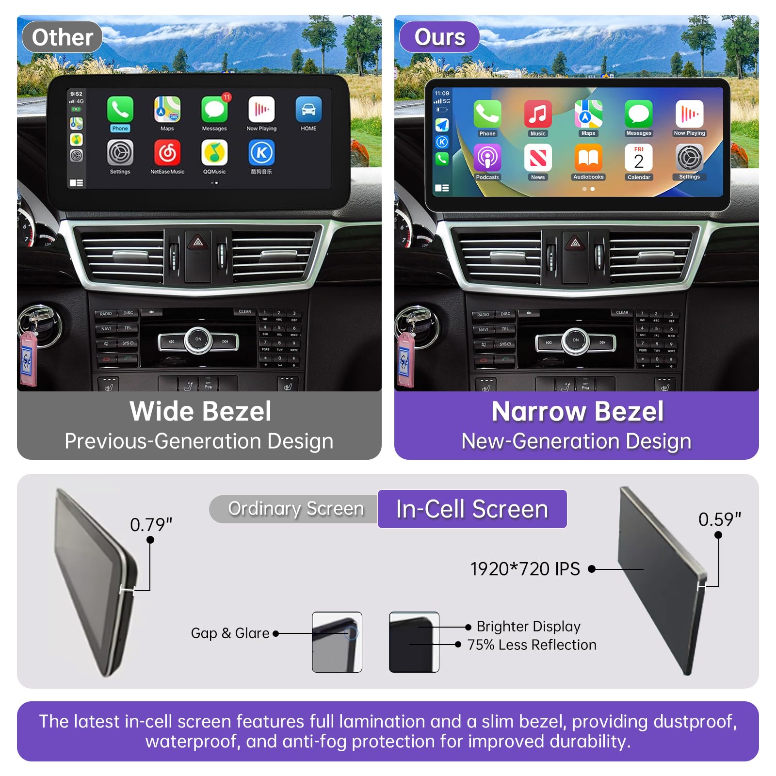 NINETOM 12.3" Wireless CarPlay Android Auto Touchscreen For Mercedes-Benz C-Class W204 (2008–2010) – NTG 4.0 System Upgrade - View #8