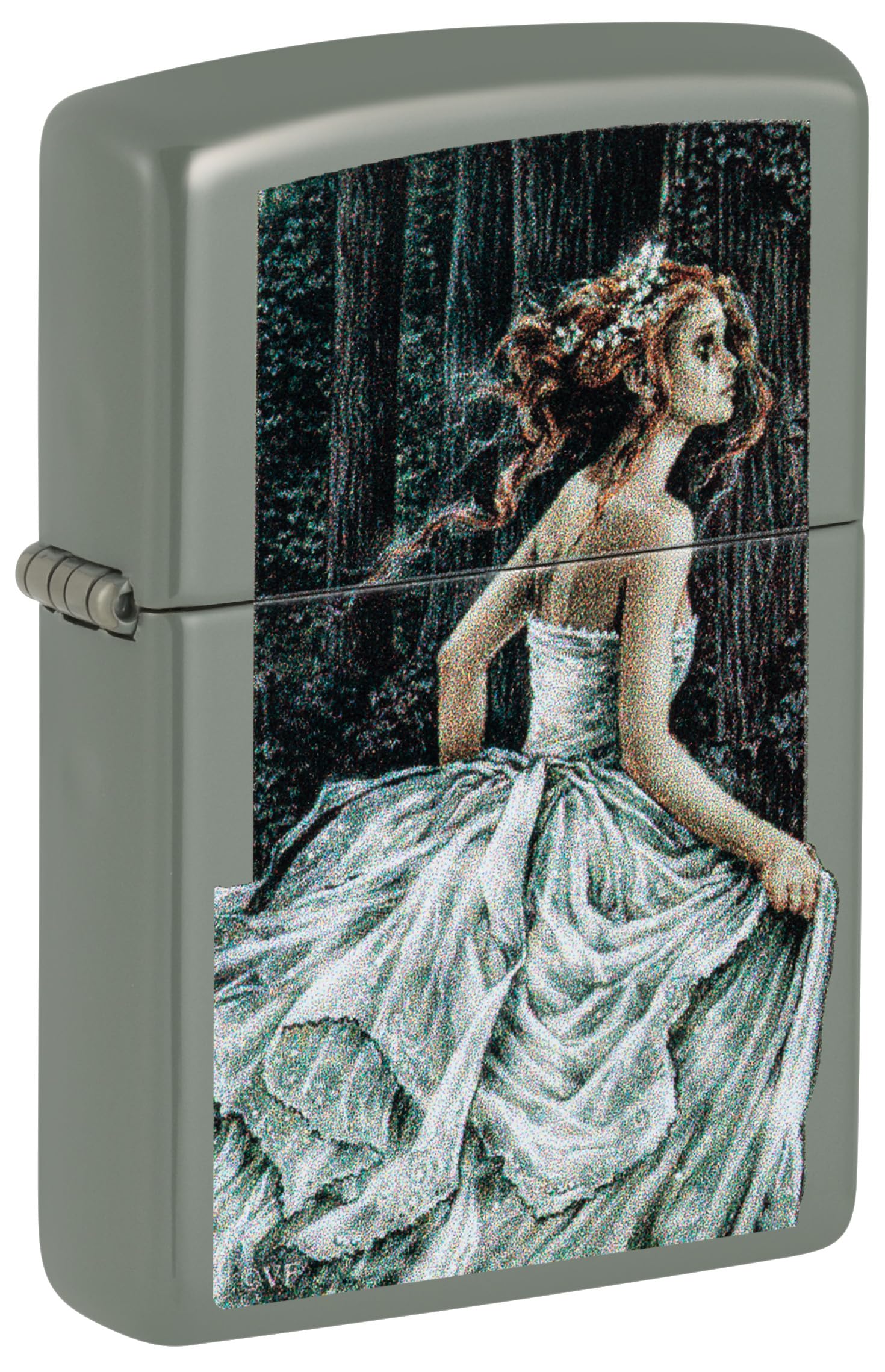 Zippo Encendedor a Prueba de Viento - Victoria Frances - Acabado Verde Salvia con Color Image - Recargable - Reutilizable - Diseño a Prueba de Viento - Caja de Regalo - Hecho en EEUU