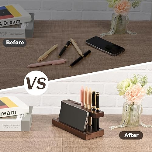 Miniatura 5 de Soporte de madera para bolígrafo, soporte de madera para lápices, soporte de exhibición de plumas estilográficas con 9 ranuras y soporte para