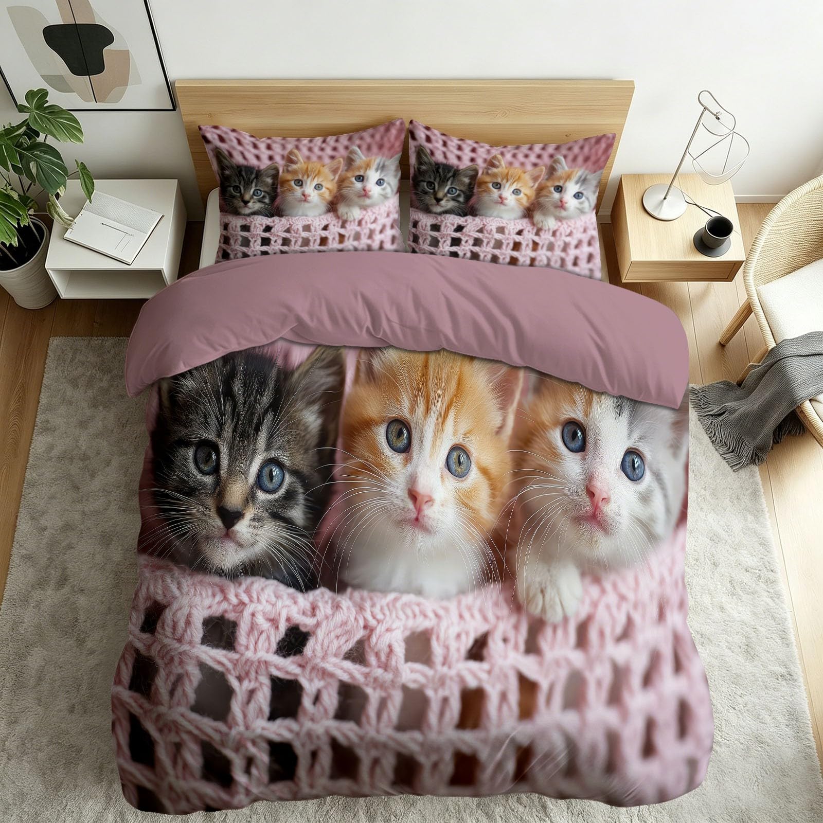 Parure de lit double chaton rose apporte tendresse et réconfort à vos nuits en microfibre