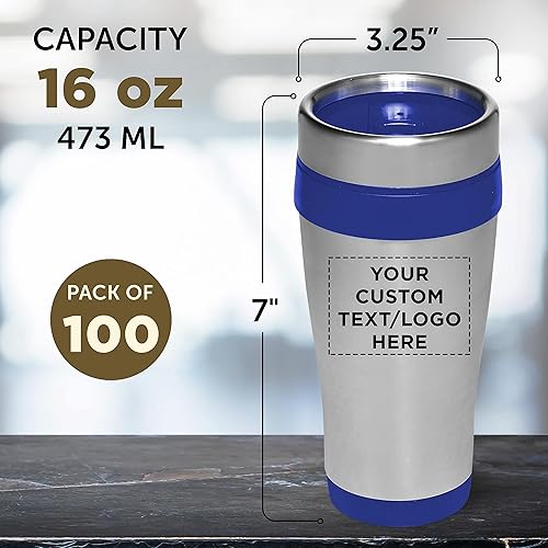 Miniatura 139 de Tazas de viaje de acero inoxidable con aislamiento personalizado, 16 onzas, juego de 100, paquete personalizado a granel, perfectas para café
