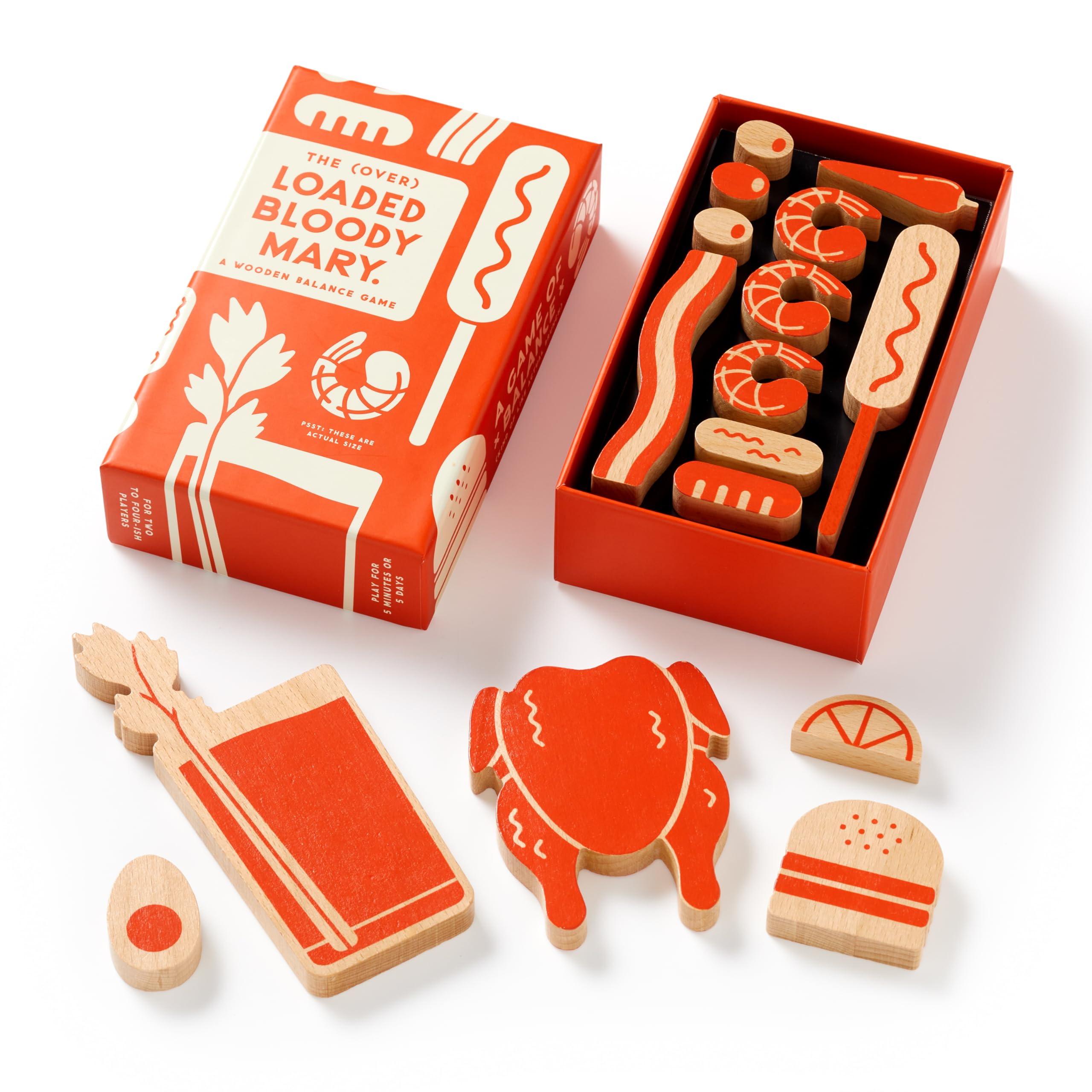 Brass Monkey Loaded Bloody Mary – Balance Game Includes 10 Ridiculous Garnish Shaped Wooden Pieces to Stack, 2+ Players