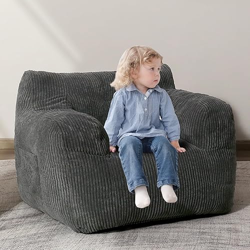 Miniatura 2 de HIGOGOGO Puf, silla grande y cómoda para dormitorio, sala de estar, puf con reposabrazos de bolsillo para juegos, lectura, color gris oscuro