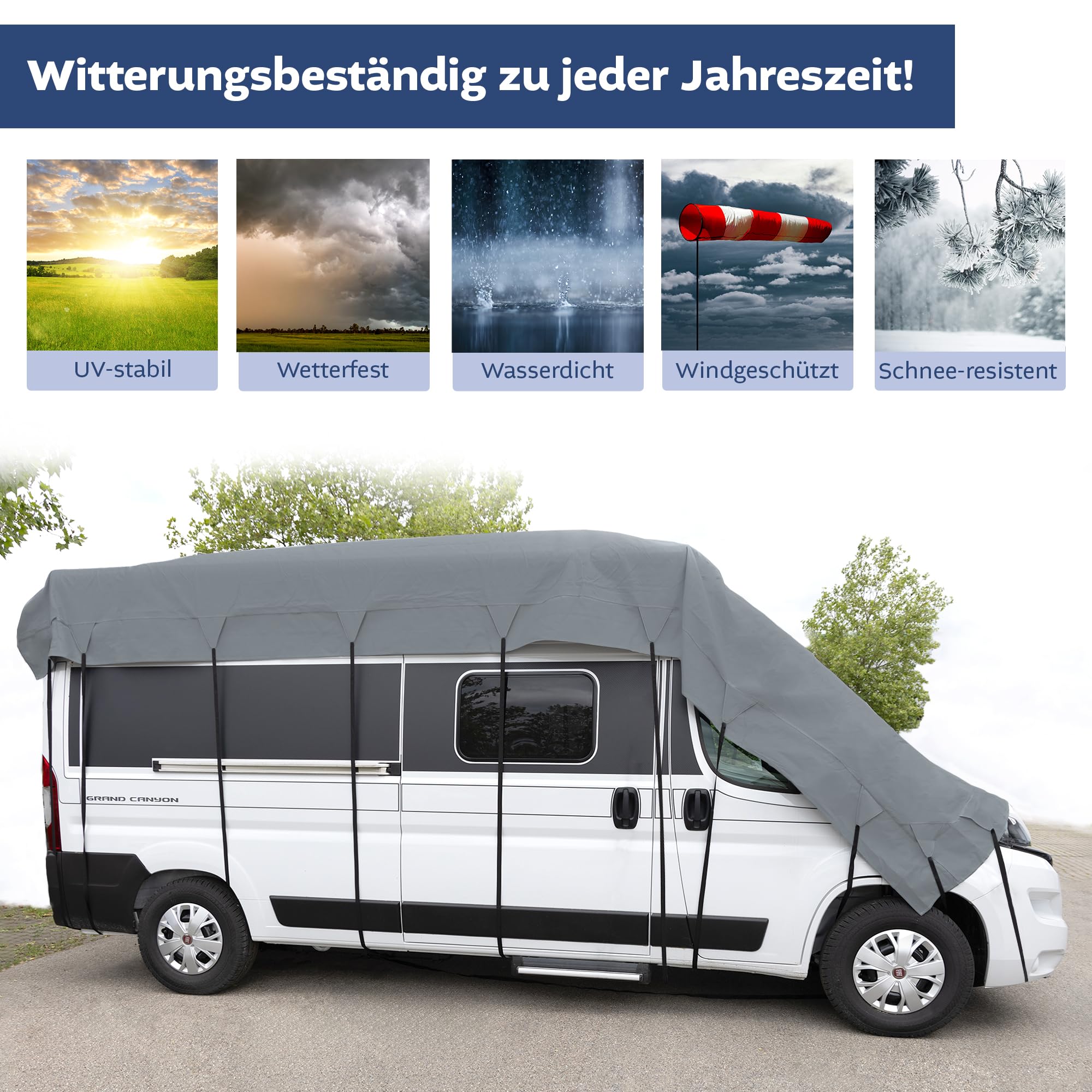 NATIV Dachschutzplane für Wohnmobile | UV-resistente Schutzhülle für ihren Camper | wasserdichte Abdeckplane für das Dach ihres Reisemobils | Dachplane mit universeller Passform | grau