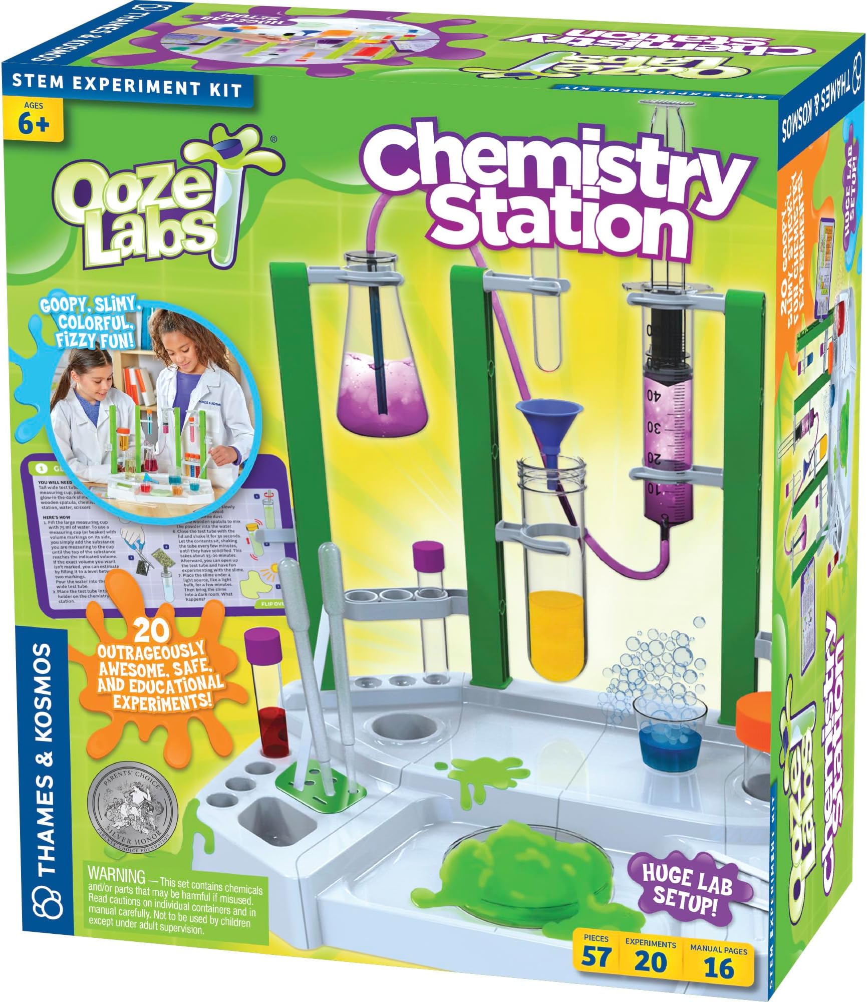 Ooze Labs Chemistry Station Science Experiment Kit, 20 Non-Hazardous Experiments Including Safe Slime, Chromatography, Acids, Bases & More, Multi-Color