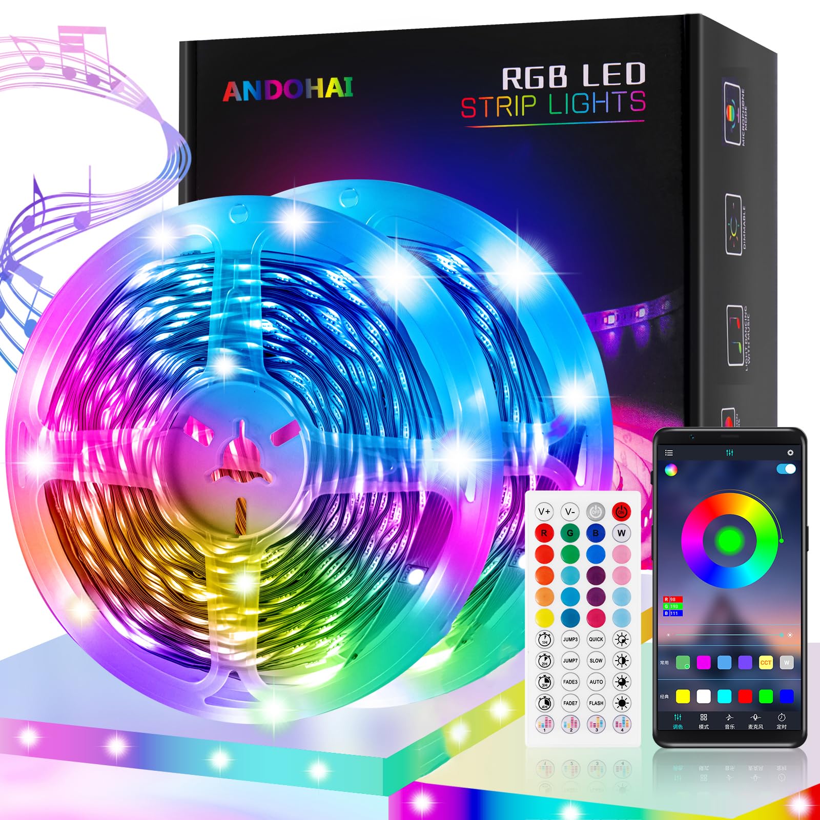 ANDOHAI 100FT Led Lights Room Decor, Led Lights Strip for Bedroom with ...