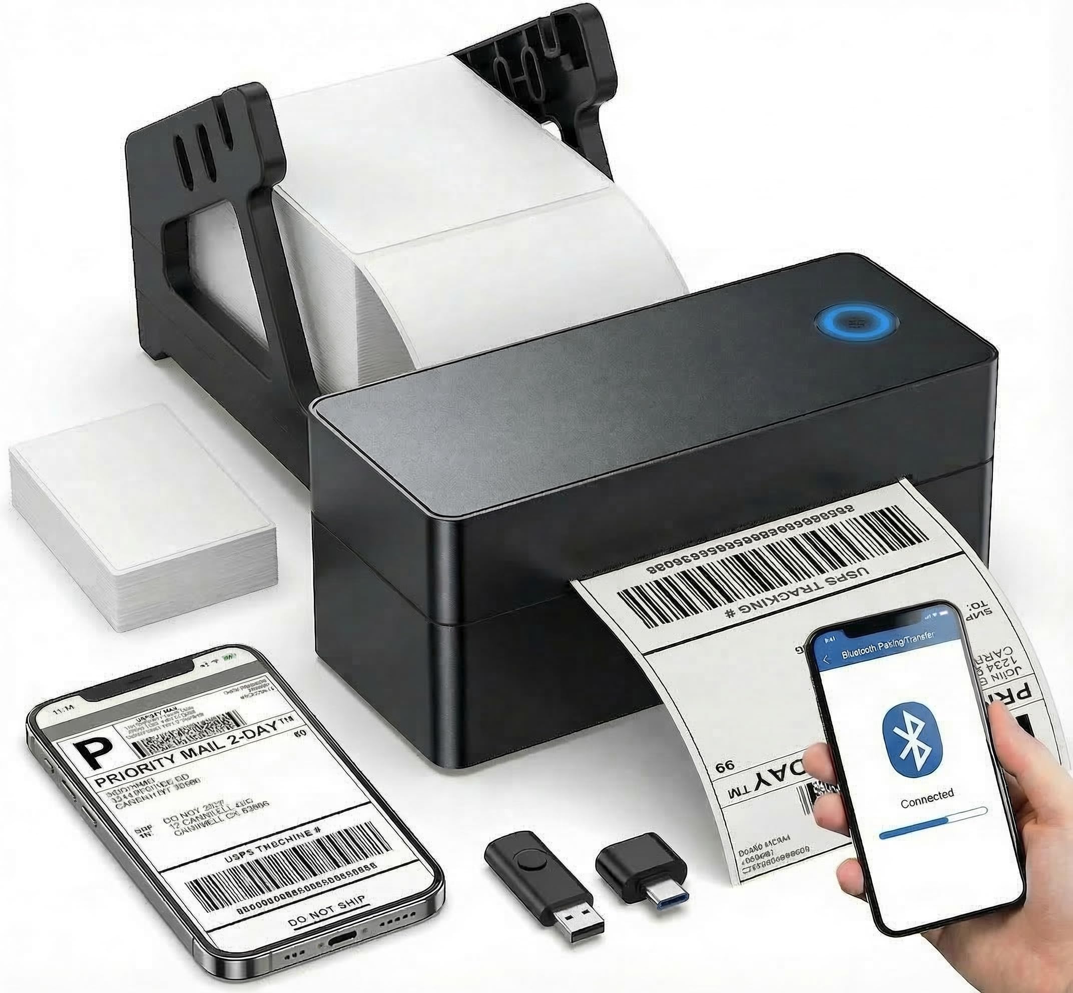 4x6 Shipping Label Printer, Bluetooth Thermal Printer for Small Businesses, Wireless & USB, No Ink Required, 72 Labels/Min., Compatible with iOS, Android, Windows, Mac