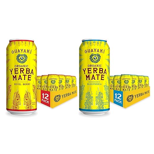 Guayakí Organic Yerba Mate Clean Energy Drink Alternative Bundle, Revel Berry & Bluephoria Flavors, 15.5 Oz (Pack of 24), 150mg Natural Caffeine, Smooth Energy & Focus