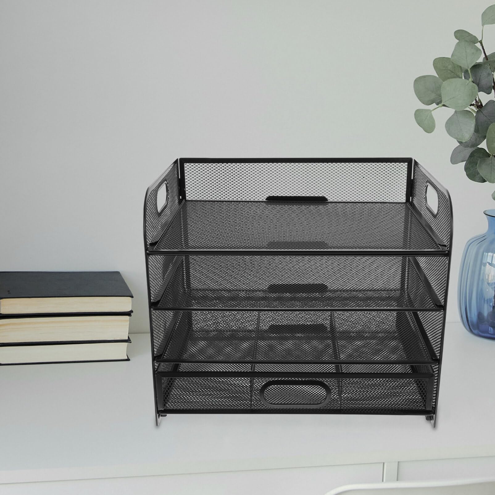 Organizzatore Documenti da Scrivania a 4 Livelli in Ferro Nero | Design Cassetto, Acciaio al Carbonio, Stile Minimale e Semplice, per Archiviazione Ordinata dei Fogli