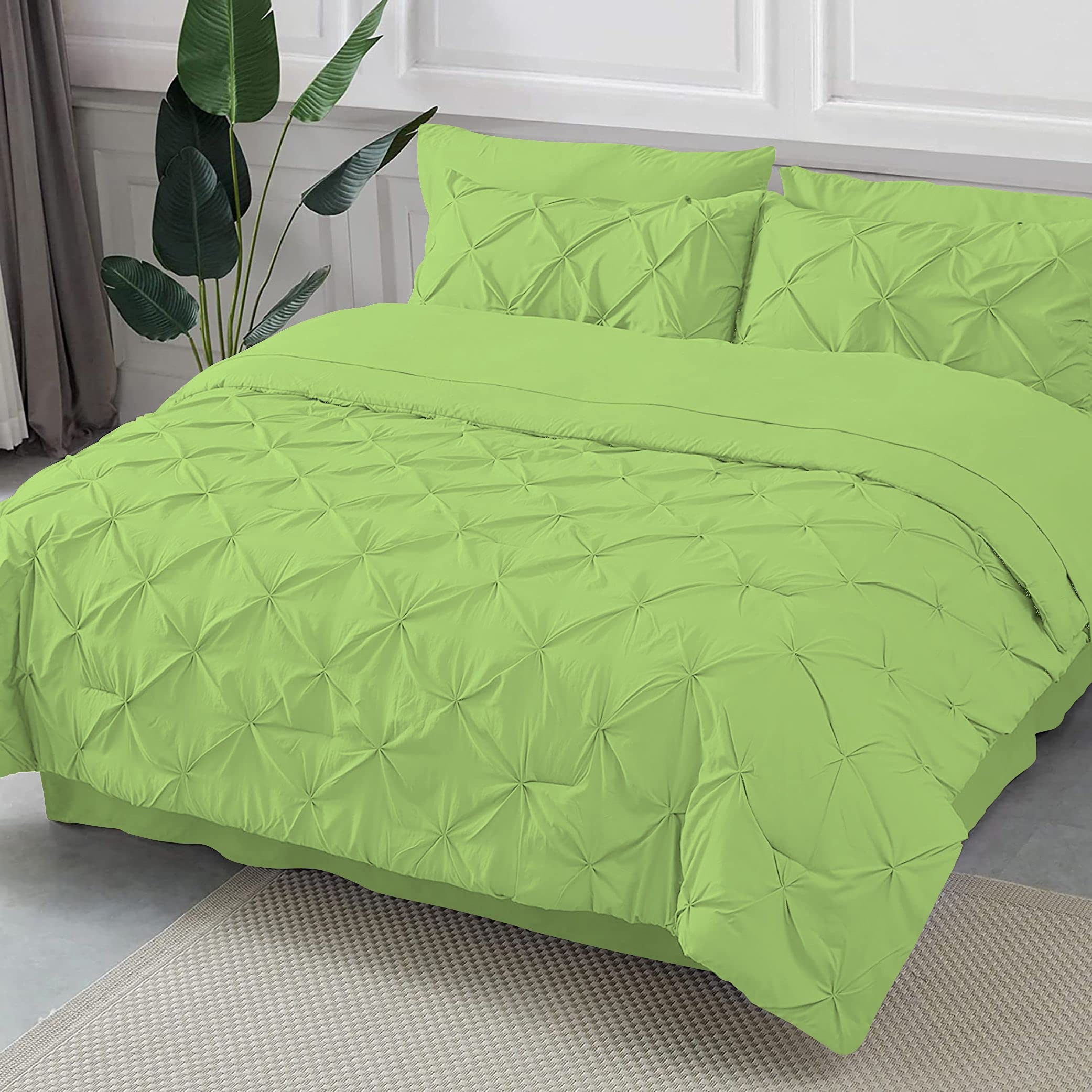 Pinch Pleated Bedding Comforter Sets for 8 Pieces Pintuck Bed in a Bag Comforters Sheets Bedskirt Pillowcases Shams