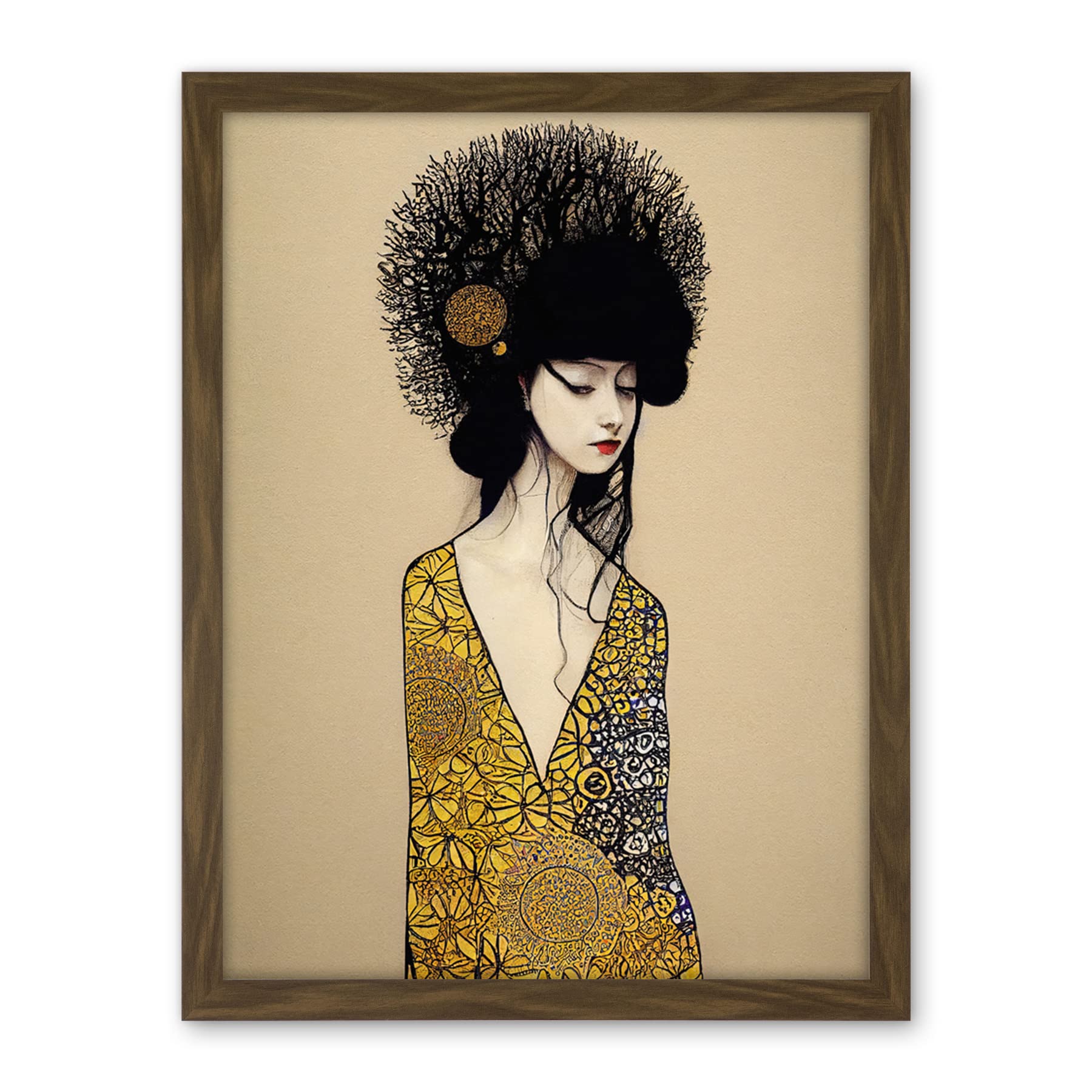 Wee Blue Coo The Goddess in Gold Black Klimt Style Robe Artwork Framed Wall Art Print 18X24 Inch