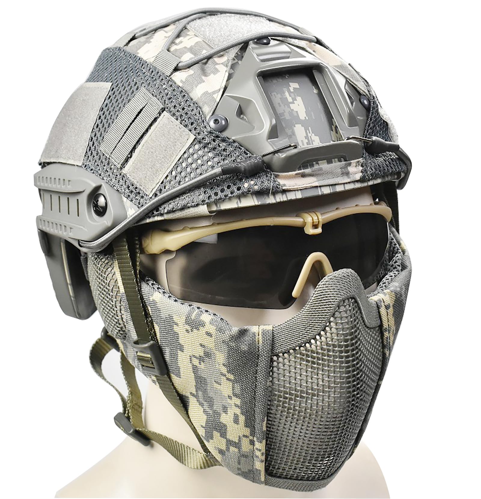 MH Updated Version Fast Tactical Helmet Combined with Foldable Half Face Mesh Mask and Goggles for Paintball CS Game Set