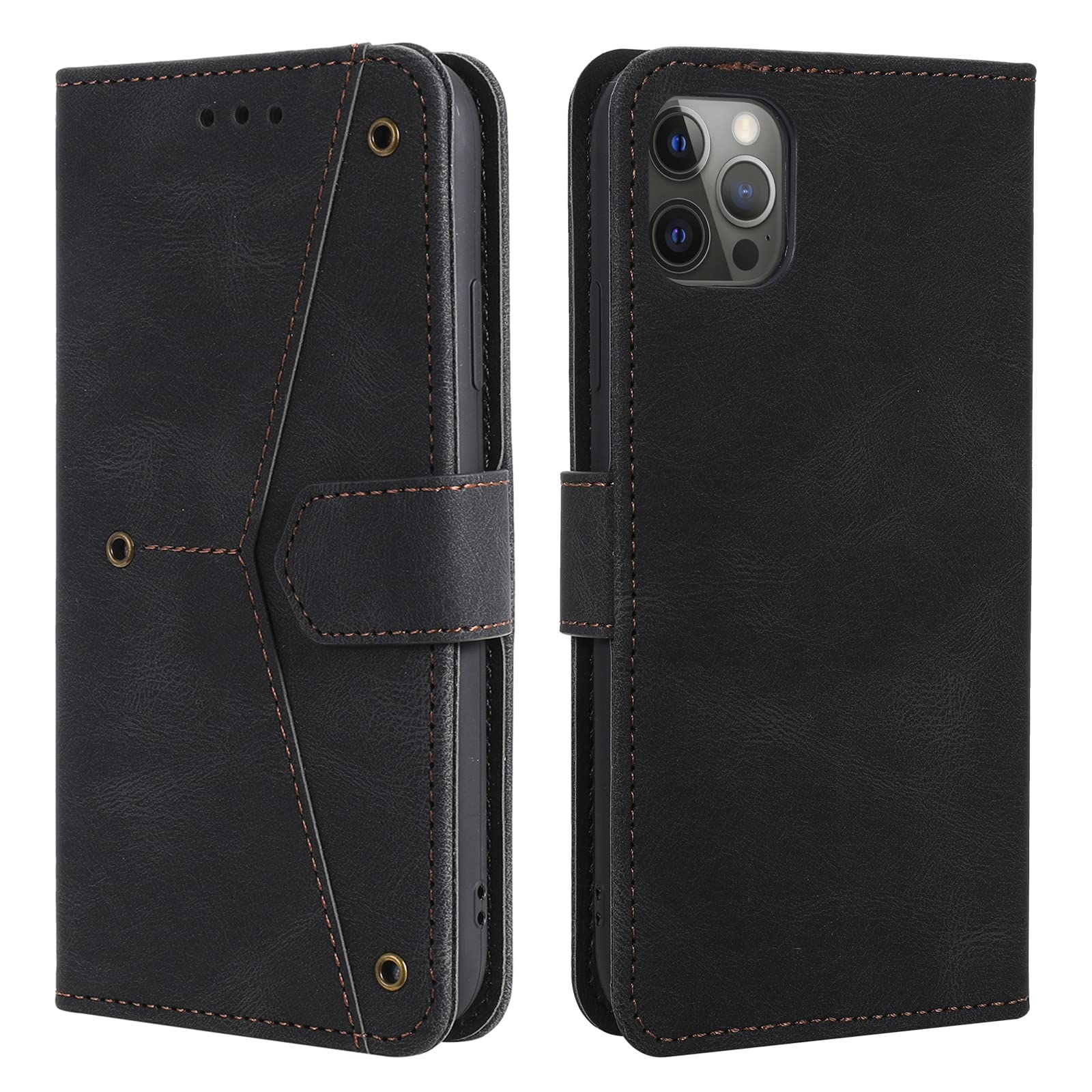 LTL Etui na telefon do iPhone 13 Mini/13/13 Pro/13 Pro Max, wysokiej jakości skórzane etui z klapką, etui z przegródkami na karty, podpórka, magnetyczne zamknięcie, czarne, 13 Pro 6,1 cala
