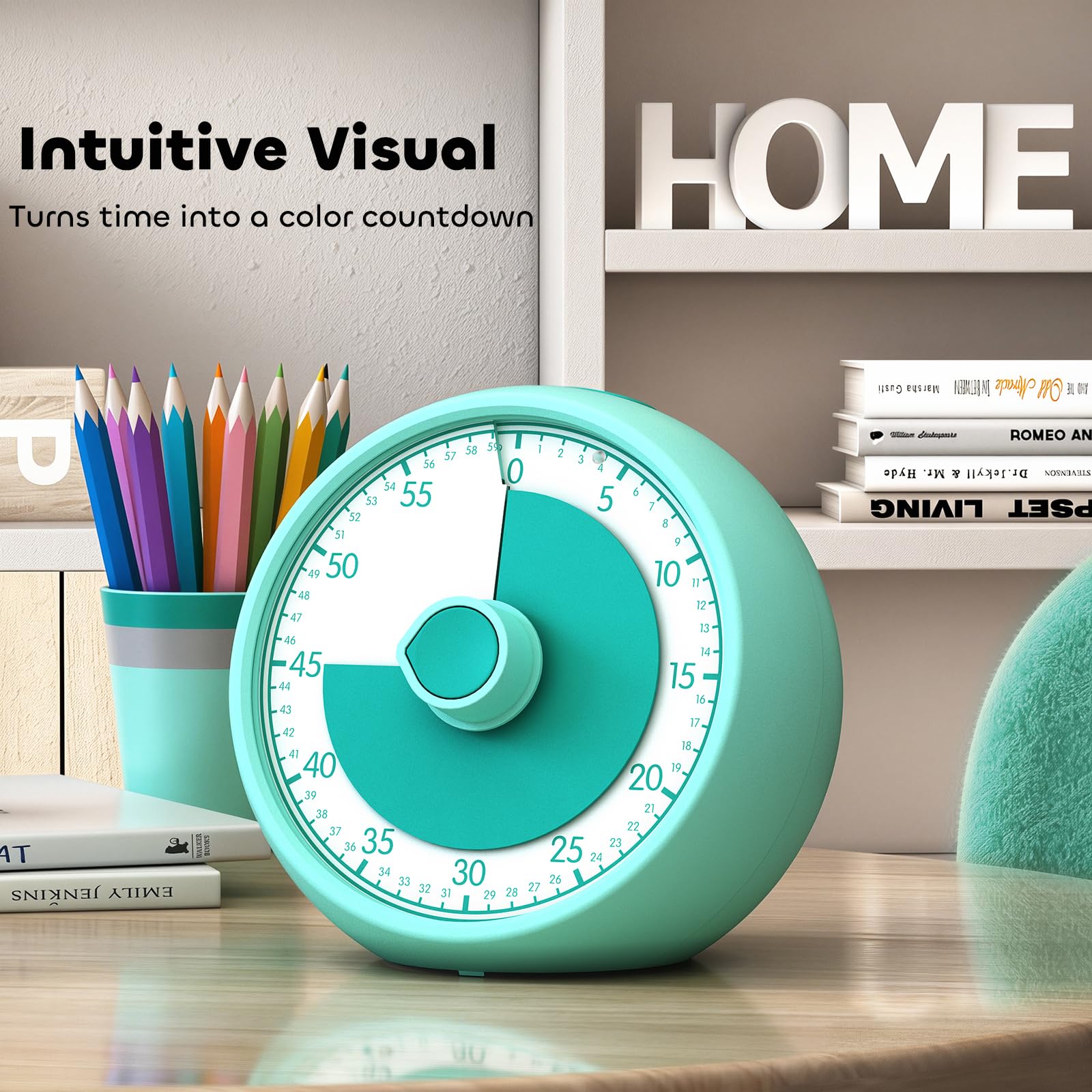 Minuteur Visuel Enfant 60 Min - Timer Compte à Rebours Silencieux avec Alarme, Outil de Concentration TDAH/Autisme pour Gestion Temps Devoirs, Tâches & Cuisine (Green)