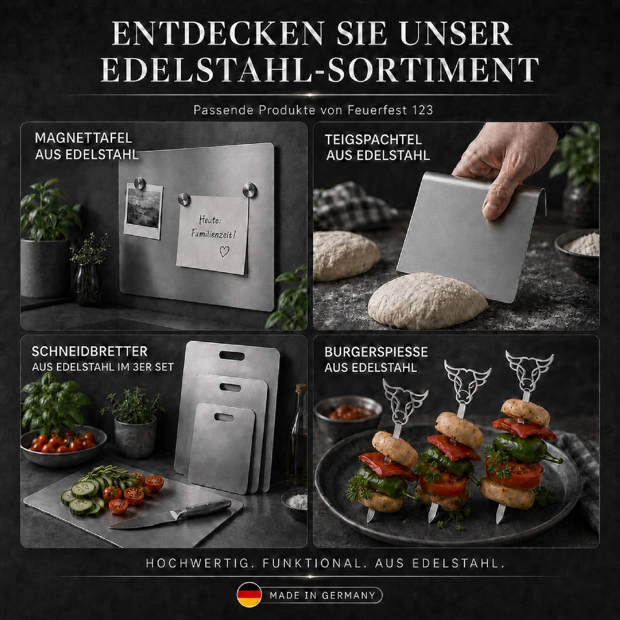 Arbeitsplatte Knetbrett Edelstahl [90x50 cm] - Für Kneten, Schneiden & Backen - Küchenplatte mit Anschlagkante - Auch als Nudelbrett, Backbrett, Teigbrett - Schneidebrett Platte Küche