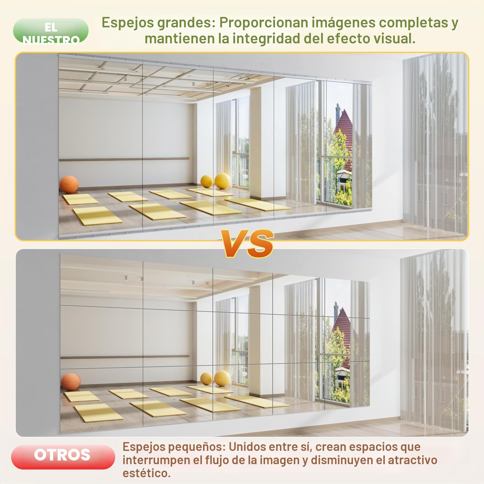 Hasipu Espejo de Cuerpo Completo para Gimnasio en Casa 240x100cm, Pack de 2 Espejos Desmontables de Yoga, Entrenamiento Fitness Espejo, Montaje en Pared