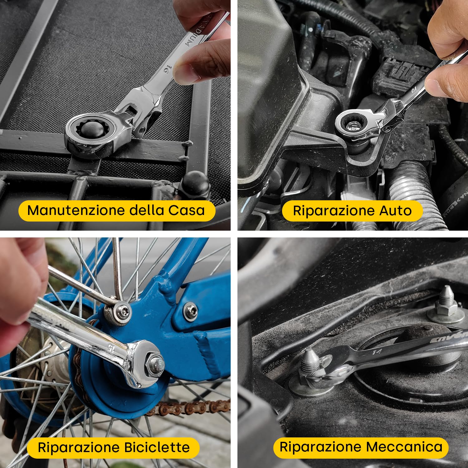 Enventor Set Chiavi a Cricchetto 14 Pezzi, Flessibile Chiave a Cricchetto da Metrico 6mm a 19mm, Acciaio al Cromo Vanadio, 72 Denti, Testa Rotante a 180°, Arco di Rotazione a 5°, Borsa