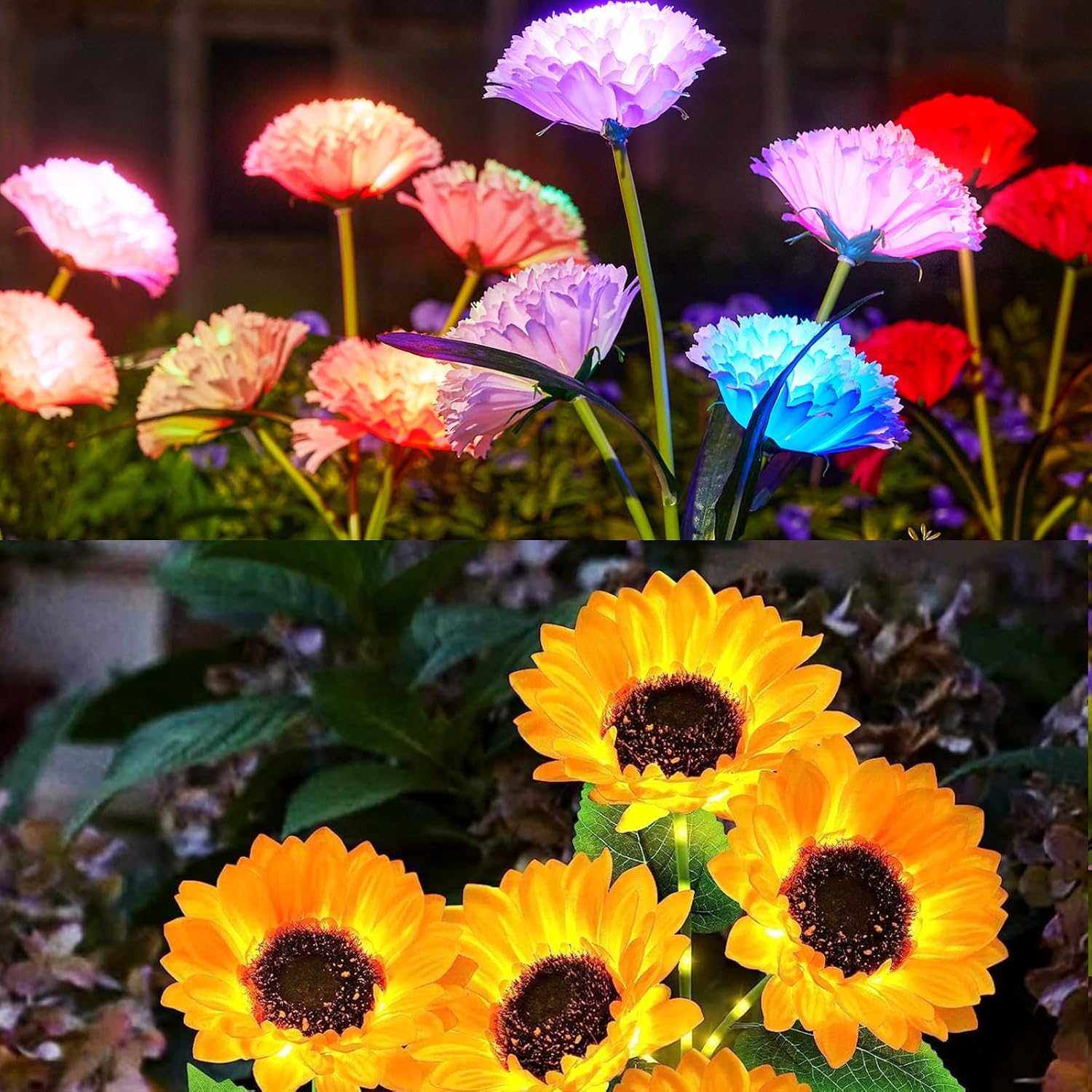 KOOPER 3 Pack Solar Sunflower Lights + 4 Pack Carnation Outdoor Solar
