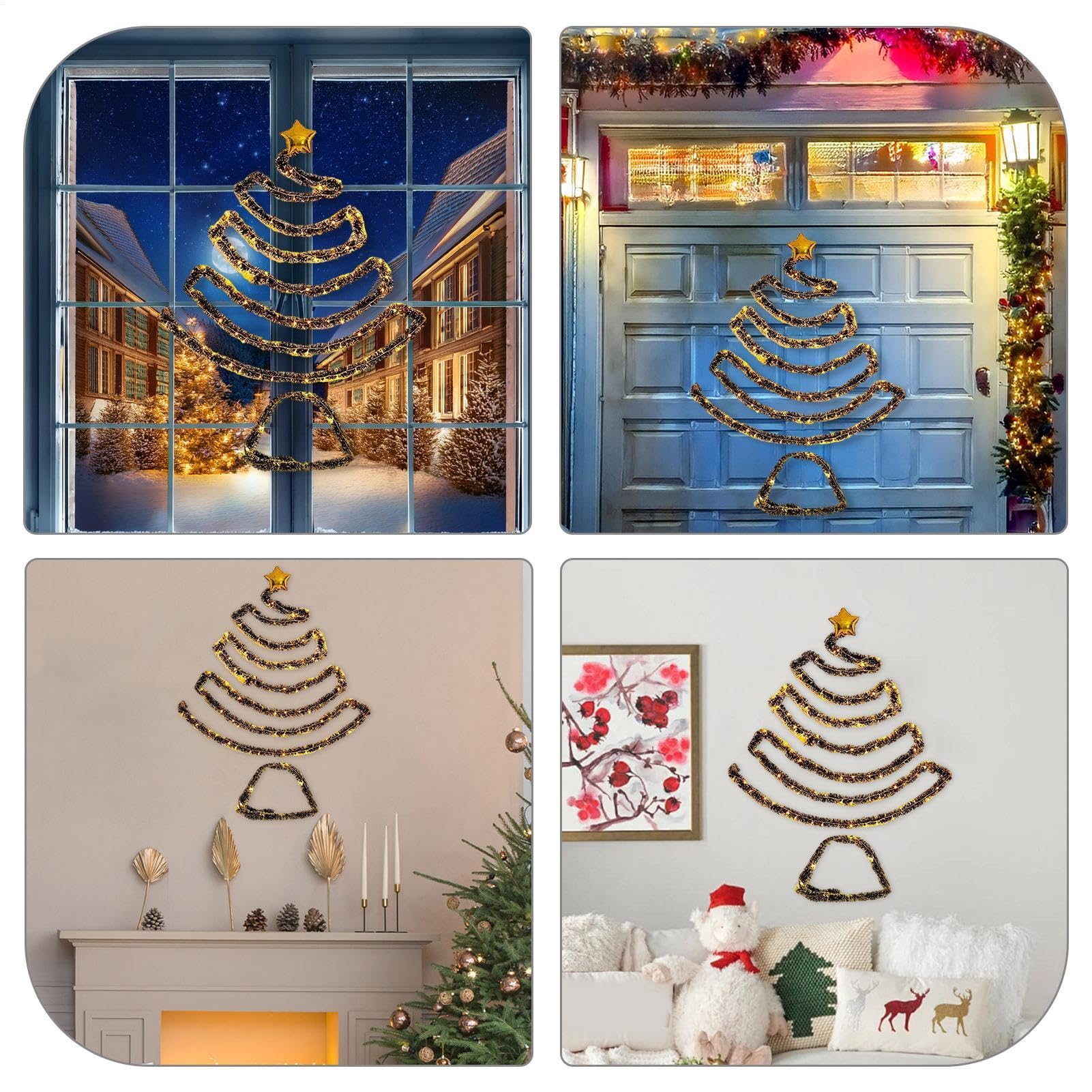 Albero di Natale in metallo da appendere, 83 cm, illuminato con 30 LED