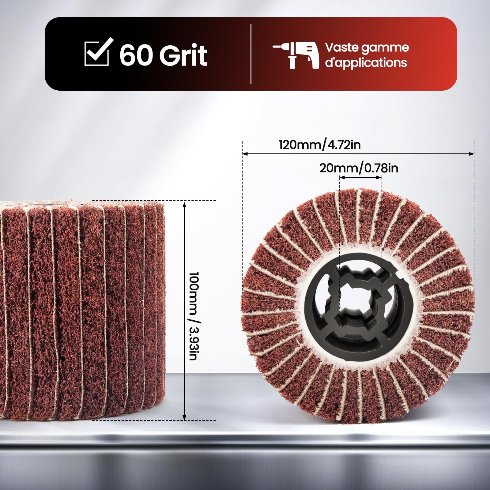 Brosse en Nylon - Rouleau Abrasif - Manchons Abrasifs pour Machine à Satiner - Brosse à Bois et Métal - Polissage de Surface - Grain 60/80/120/180 (B-60#)