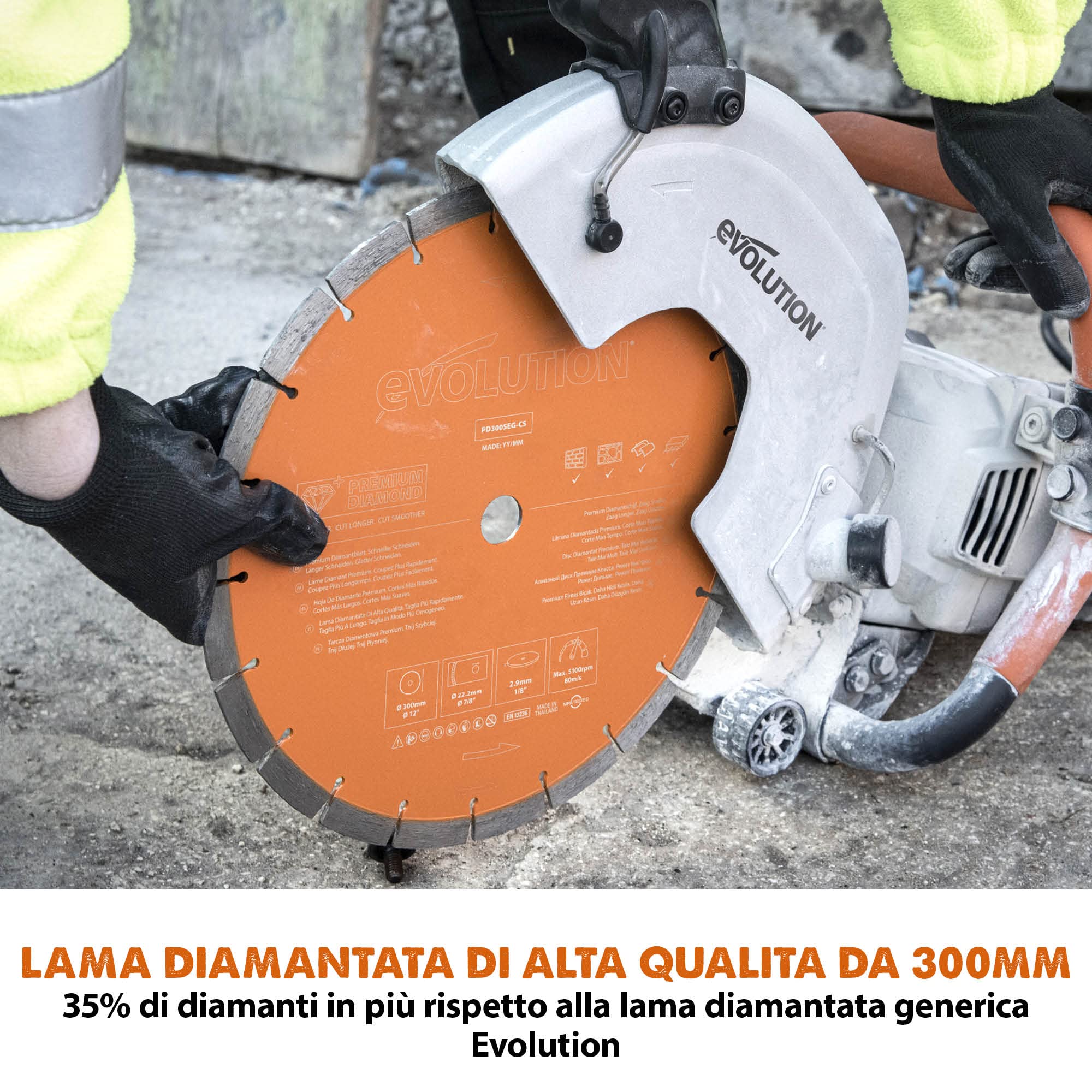 Evolution R300DCT+ 300 mm Sega da cemento - Motore da 2.400 W, non a benzina, capacità di taglio 115 mm, lama diamantata premium inclusa, troncatrice, troncatrice per ferro