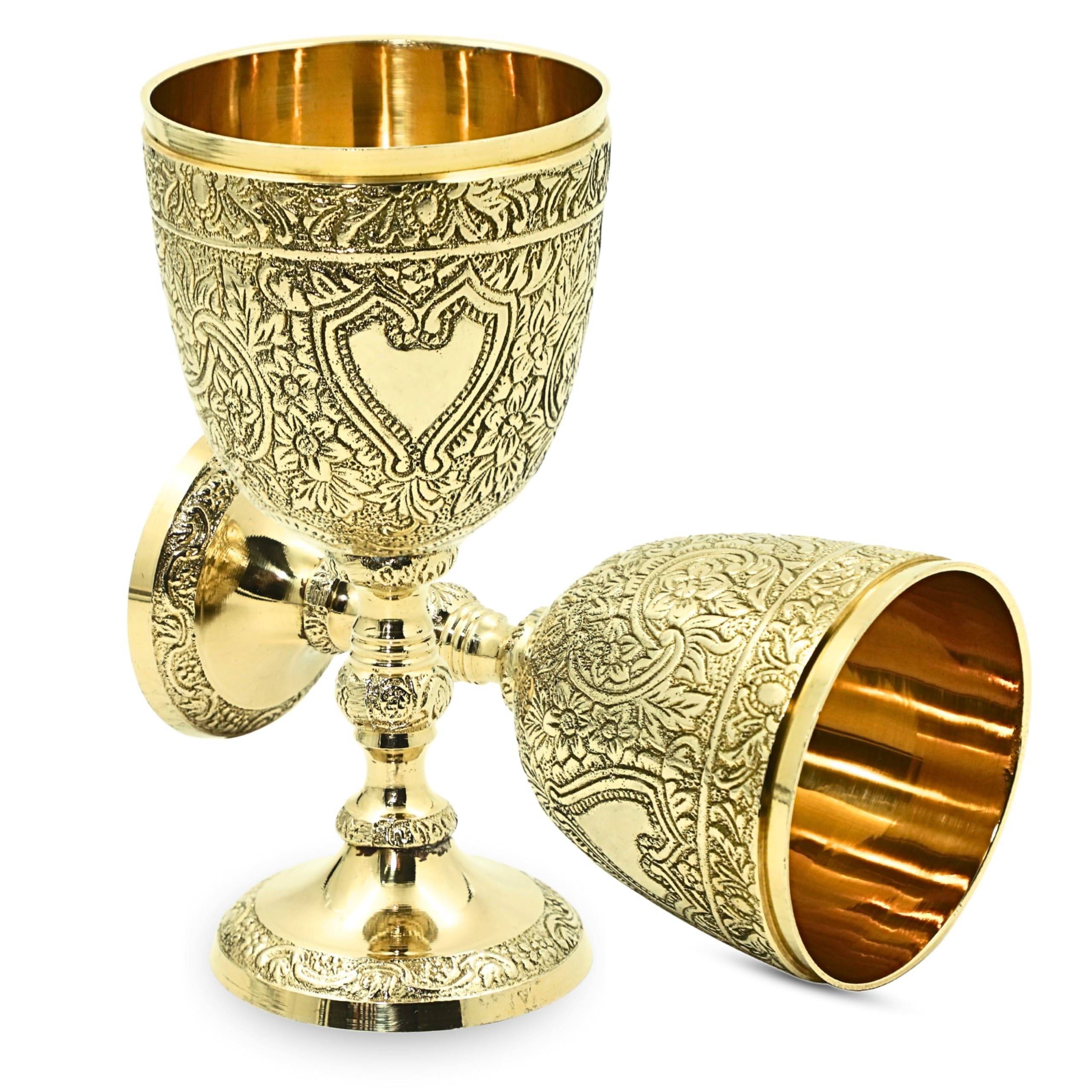 ANTIQUANA Royal Wine Goblet Solid Brass Handmade Premium Wine Cup Medieval Decor Gothic Chalice Ancient Elegant Wine Goblet (Pack of - 1)