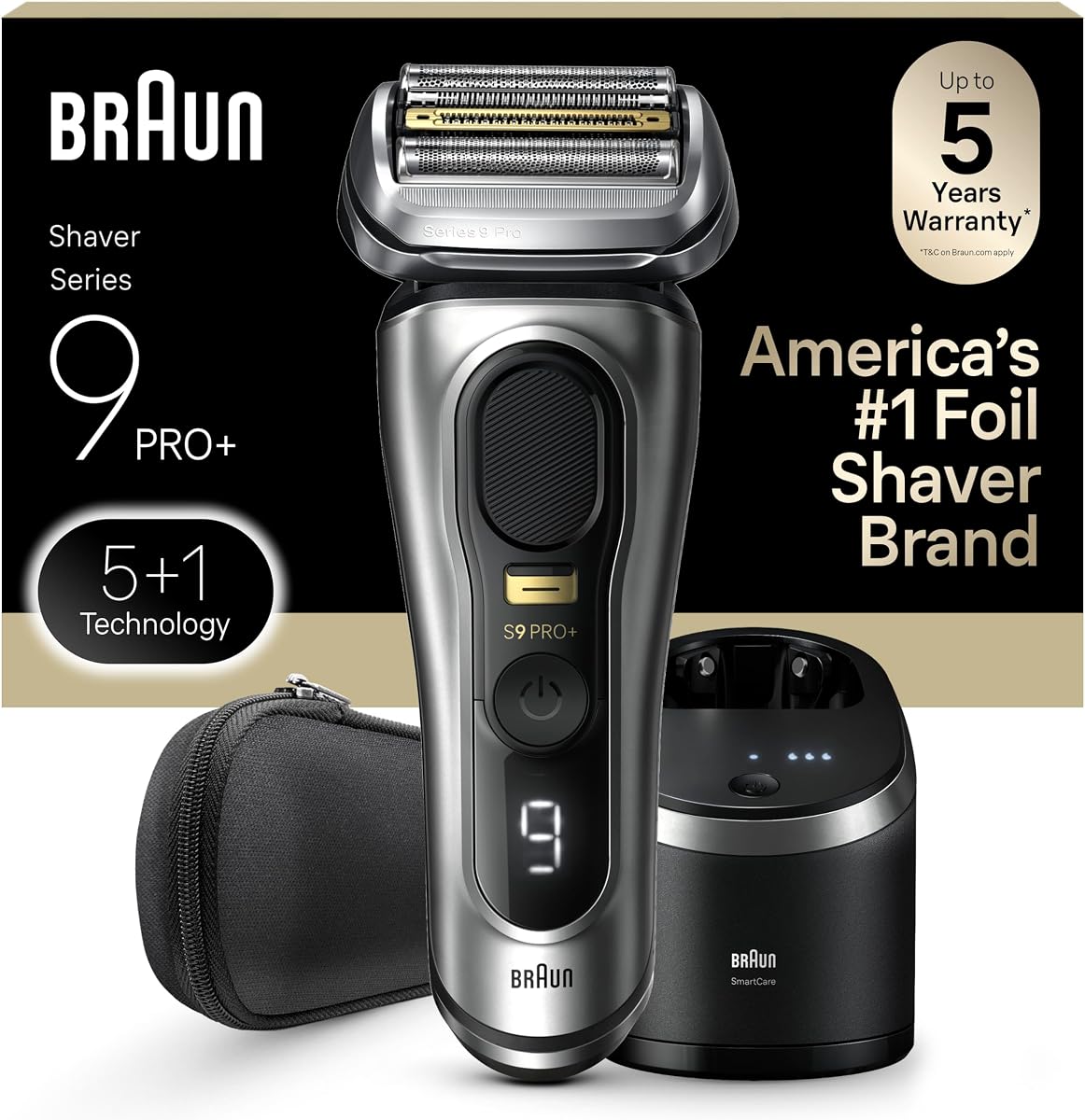 Braun Series 9 PRO+ Electric Razor for Men, 5 Pro Shave Elements & Precision Long Hair Trimmer, 6in1 SmartCare Center, Wet & Dry Electric Shaver for Smooth Skin with 60min Battery Runtime, 9567cc