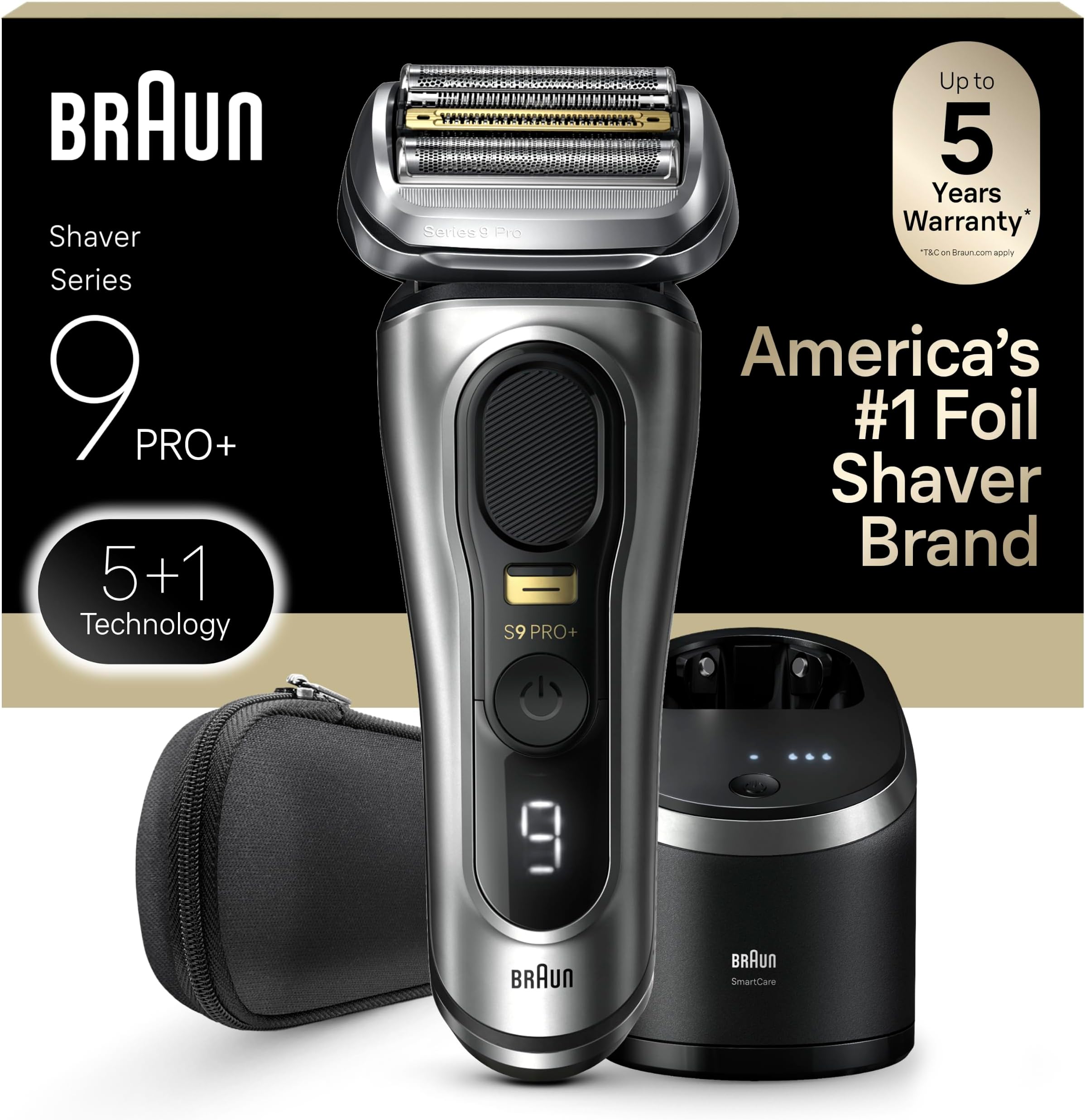 Series 9 PRO+ Electric Razor for Men, 5 Pro Shave Elements & Precision Long Hair Trimmer, 6in1 SmartCare Center, Wet & Dry Electric Razor for Smooth Skin with 60min Battery Runtime, 9567cc