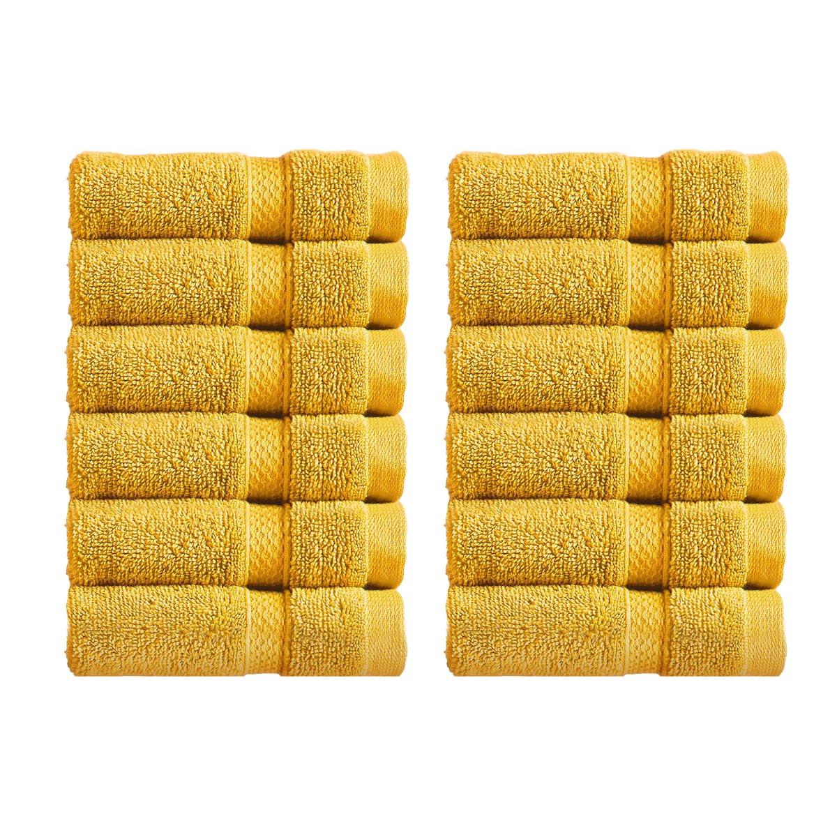 Christy Chroma Face Cloths Set | Pack of 12 | Soft Velvety Smooth Bathroom Flannels | Bold and Bright | Face and Body Wash Cloths | 100% Cotton | Ochre Yellow