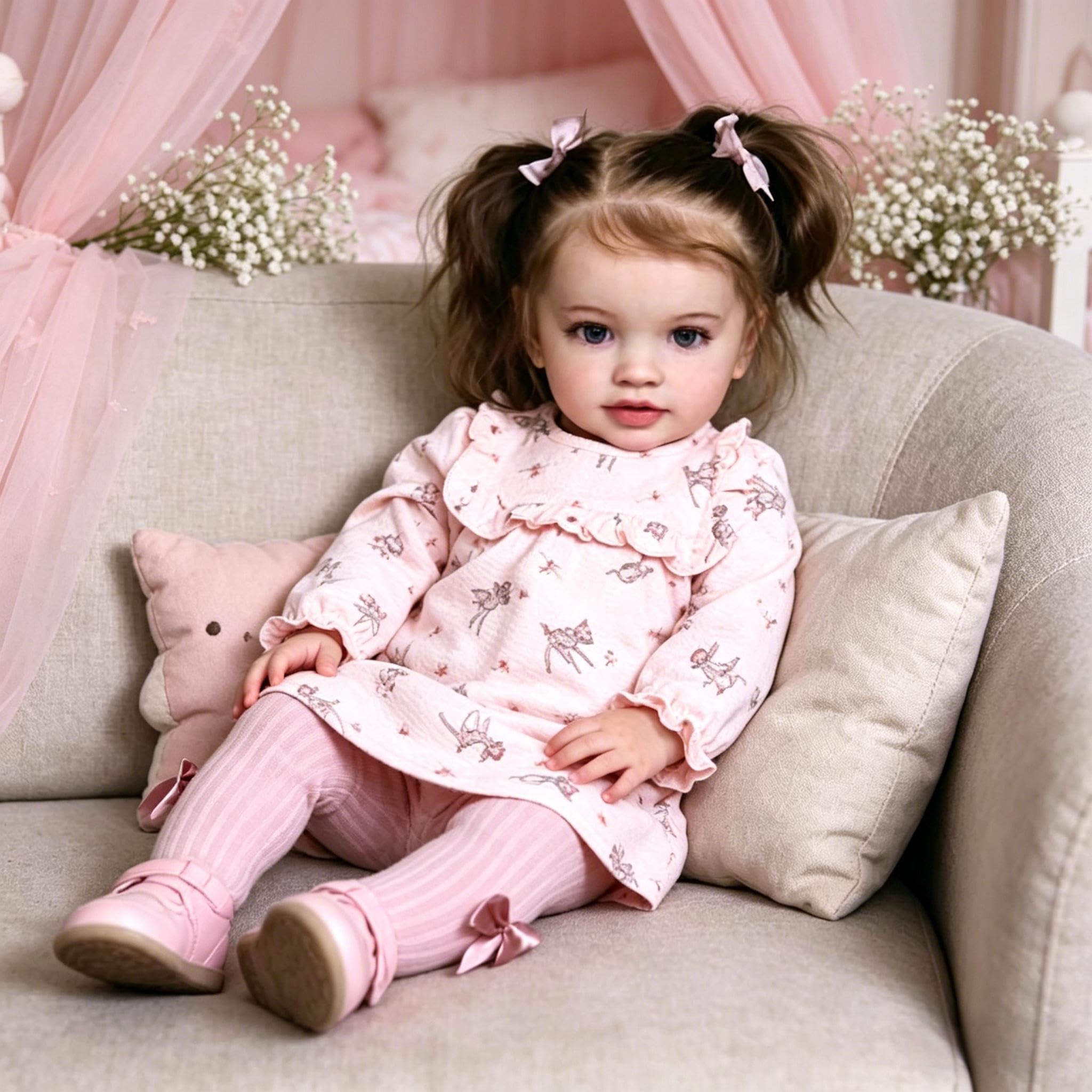 RXDOLL Reborn Baby Dolls Maluch Dziewczynka Pippa, 61 cm Realistyczne Reborn Maluch Lalki Miękkie Tkaniny Body Vinyl Kończyny, Realistyczne Silikonowe Ukorzenione Włosy Ręcznie Robiona Lalka Zabawka