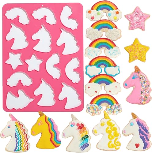 Hoja cortadora de galletas Rainbow & Unicorn - Fácil y conveniente esencial para hornear (no requiere enfriamiento) masa al horno en 5 minutos - 14