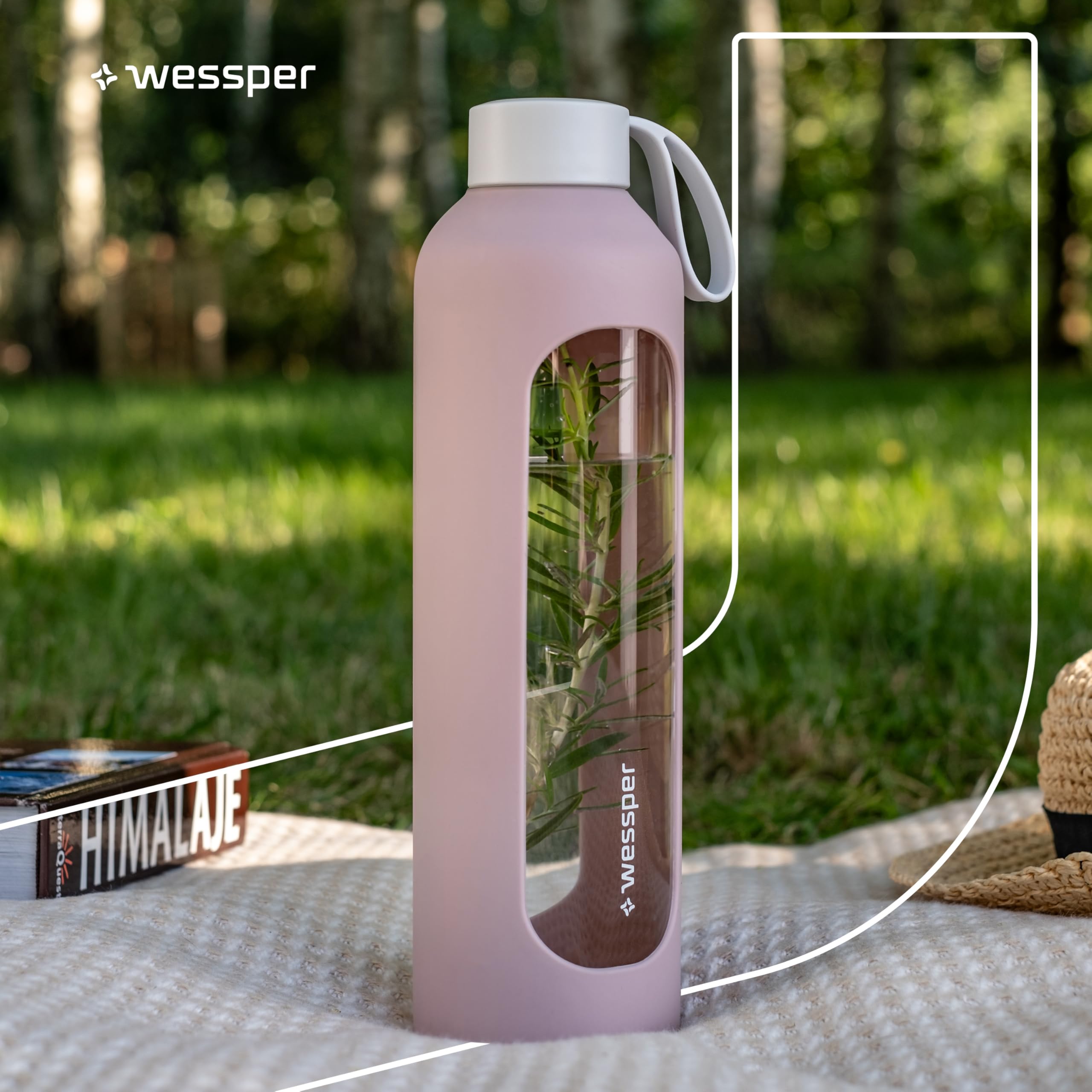 Wessper Bouteille a eau 1 Litre, Bouteille de Motivation avec échelle D'hydratation, Gourde pour eau en Verre Borosilicaté avec étui en Silicone, Matériau Sans BPA - Rose Sale