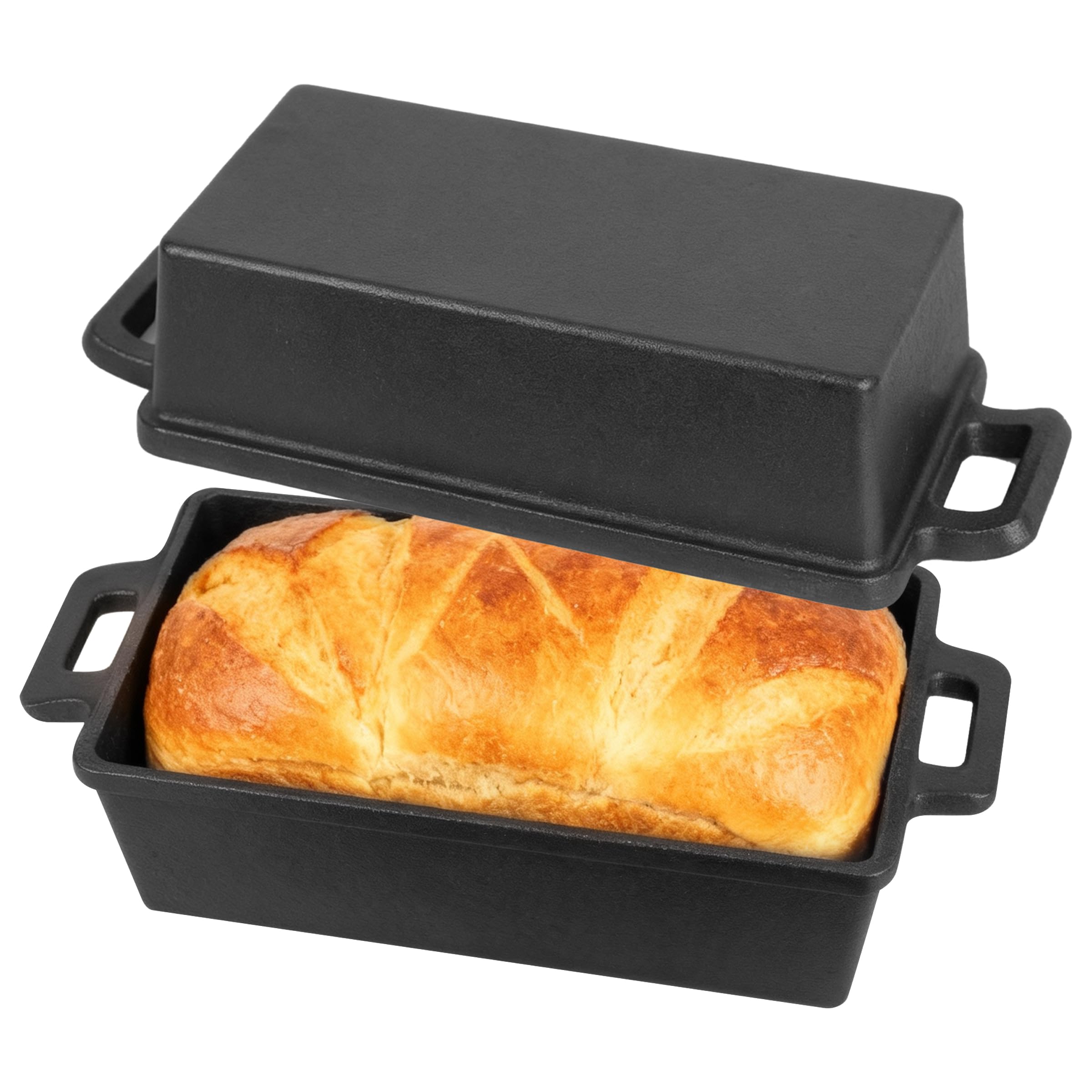 2 in 1 Bread Oven Cast Pan with Lid, Cast Iron Loaf Pans for Baking Bread