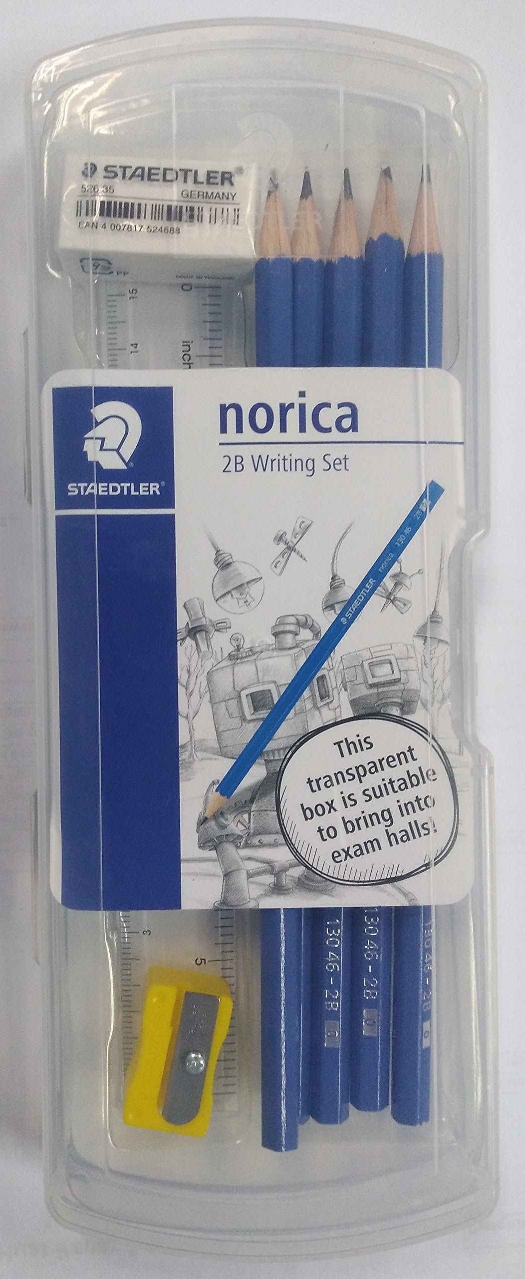Staedtler Norica 2B Pencil, Eraser, Sharpener, Ruler Set in Plastic Box