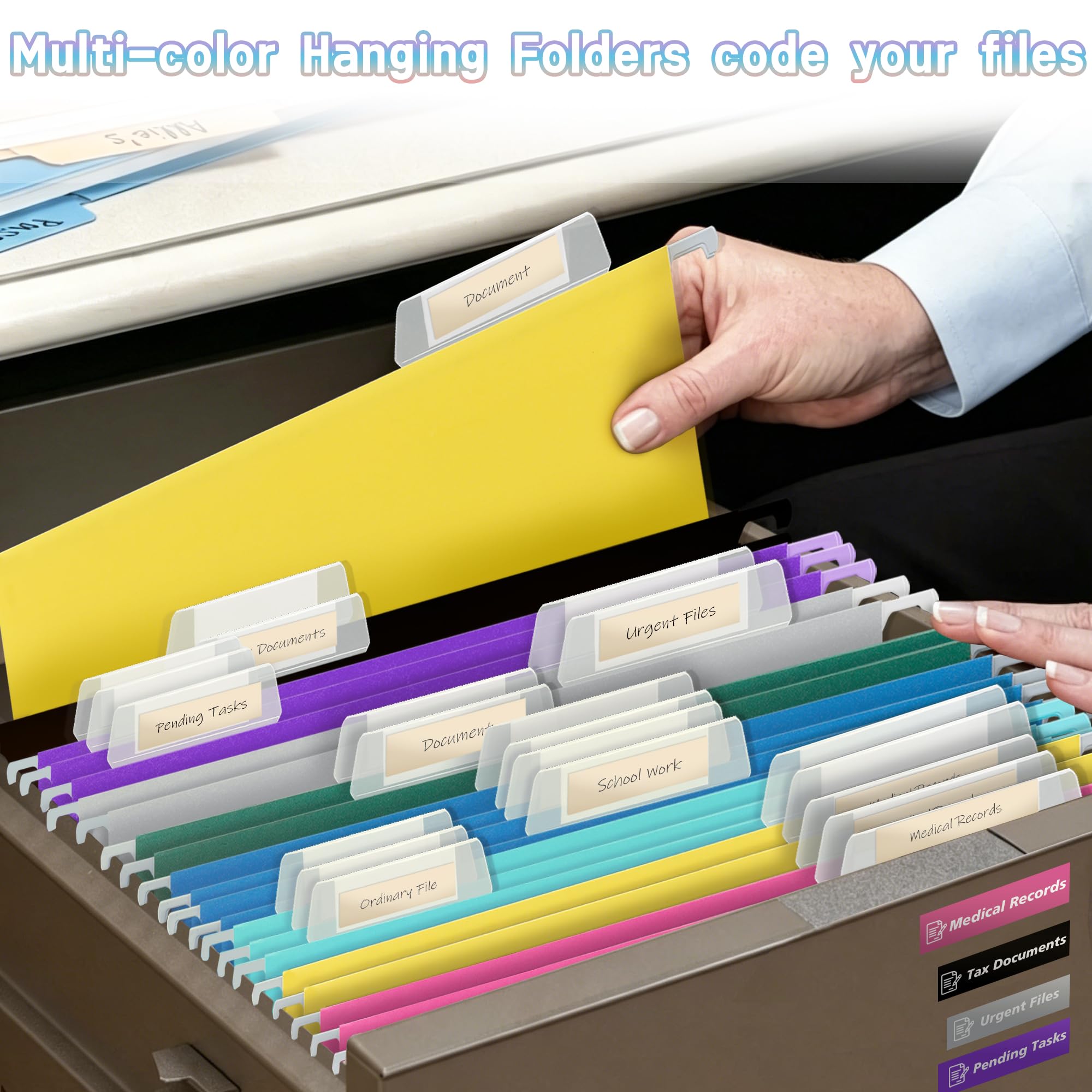 Confezione da 25 cartelle portadocumenti sospese con linguetta da 1/5, colore giallo, per schedario, ideali per ufficio, scuola e scuola