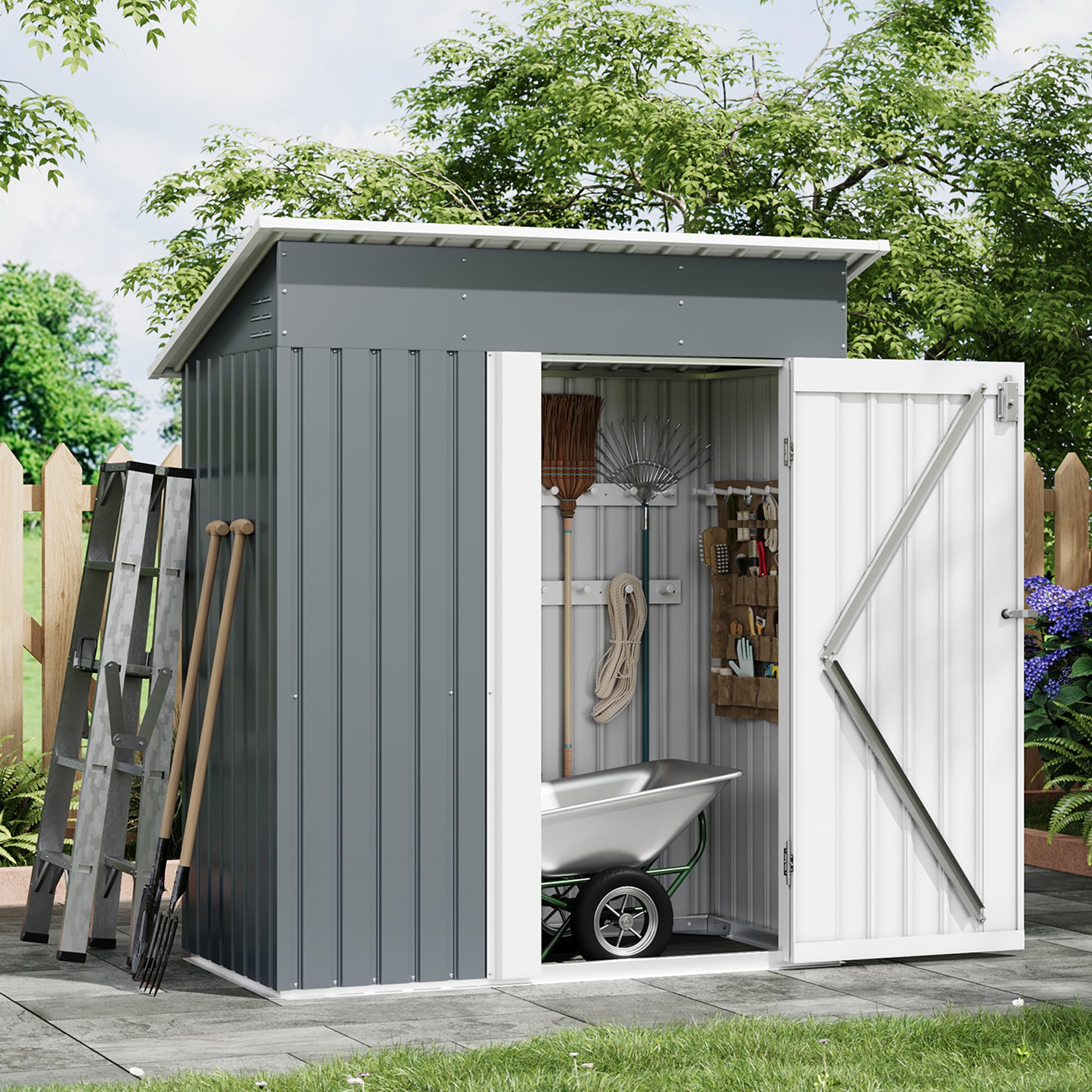 Photo 1 of [PARTIAL SET: 1PC] Garvee Outdoor Storage Shed 5x3 FT, Metal Garden Tool Shed with Lockable Doors & Vents, Weather-Resistant Backyard Storage Shed for Tools, Lawn Equipment & Patio